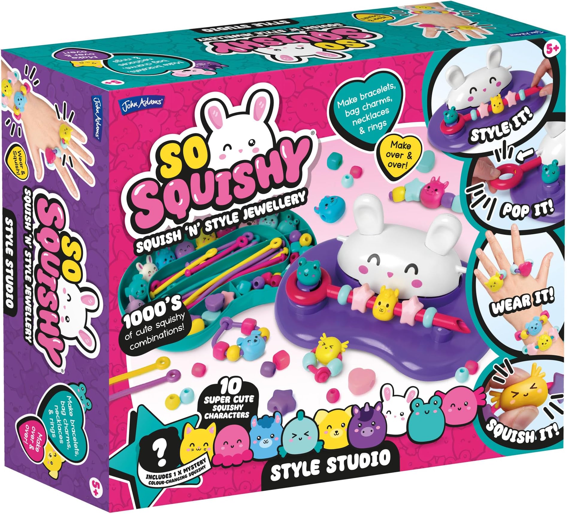 John Adams So Squishy Style Studio | Arts & Crafts Squishy Fashion Jewellery Making Kit | Make Cute Fidget Rings, Bracelets, Necklaces & Bag Charms | Great Gift Idea for Birthday & Christmas | Age 5+