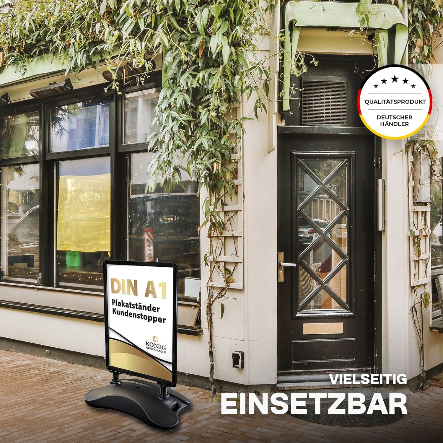 Dreifke Kundenstopper Keitum Wind Line DIN A1 | beidseitig für 2 Plakate | stabiler Fuß für sicheren Stand bei Wind und Wetter | entspiegelte Schutzscheiben | Plakatständer Aufsteller (Schwarz)