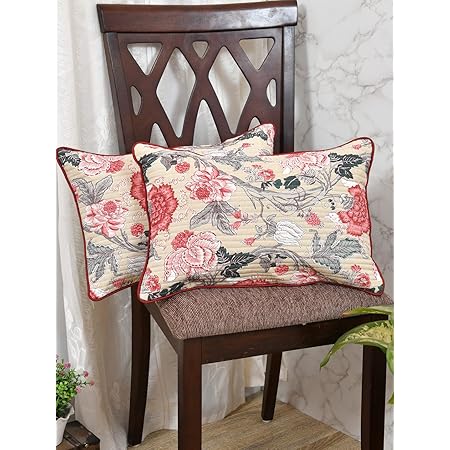 Clasiko Cushion Covers Set of 2; 12x18 Inches; Maroon Pink Flowers 16520