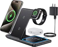 QTlier Carregador sem fio, dobrável, 3 em 1, estação de carregamento rápido de 15 W com certificação Qi para AirPods/Apple Watch se/6/5/4/3/2/1, suporte de carregamento para iPhone 12/11/11pro/X/XS/XR/Xs Max/8/8 Plus/Samsung (preto)