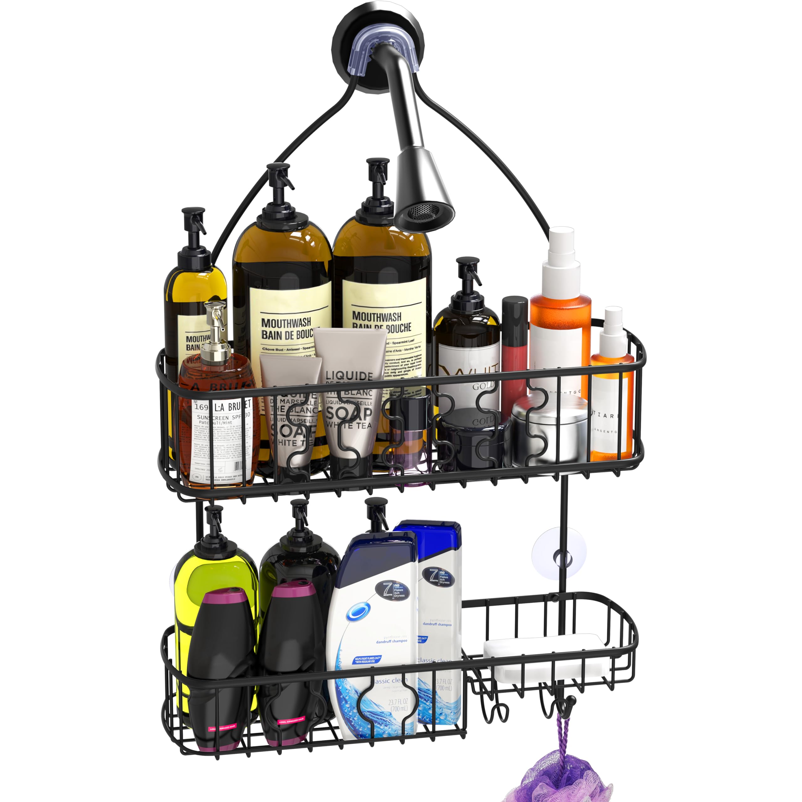 Simple Houseware Organizer da appendere per soffione doccia, colore nero