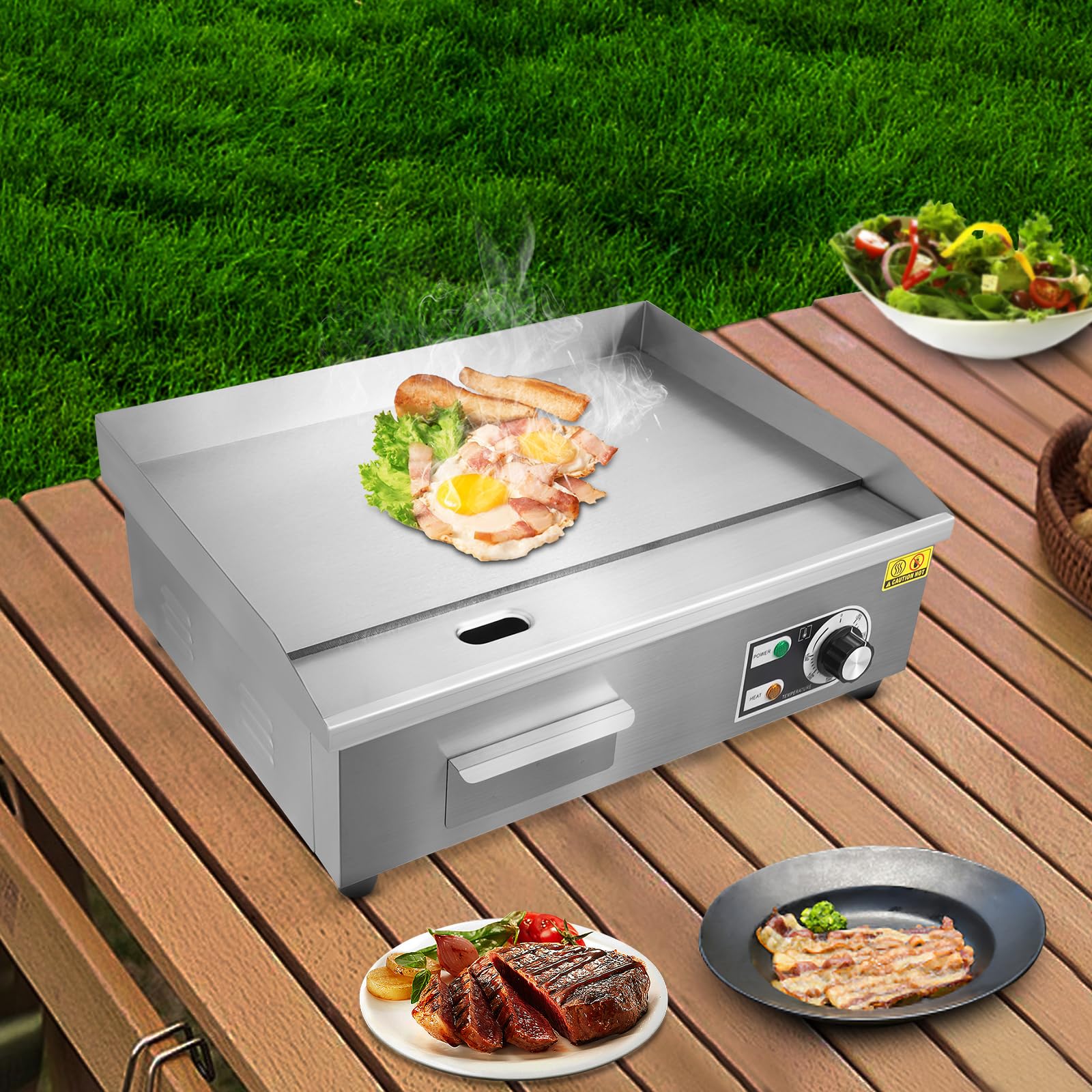 Plancha, piastra elettrica da 3000 W, griglia elettrica da tavolo, in acciaio inox, temperatura regolabile da 50 a 300 °C, con piedini in gomma antiscivolo