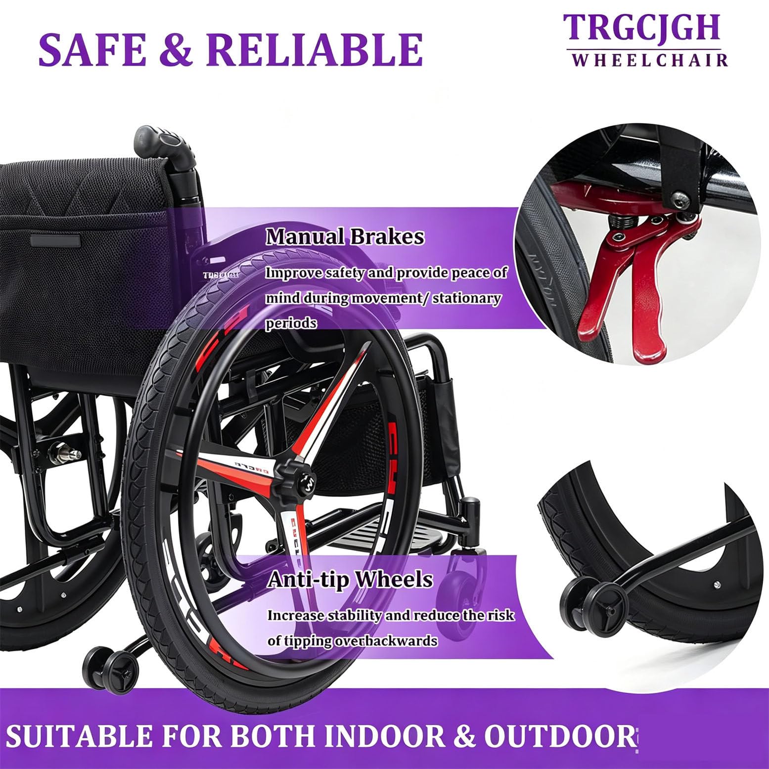 Carrozzina Sportiva Leggera e Pieghevole 42cm | Carrozzina da trasporto per adulti, ruote posteriori da 24", altezza seduta regolabile, telaio in lega, 59 x 83 x 70 cm