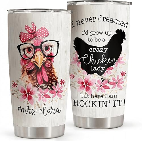 Regalos personalizados de Crazy Chicken Lady  Vaso de acero inoxidable con girasol de pollo de 20 onzas para dueños de pollos  Taza de viaje de