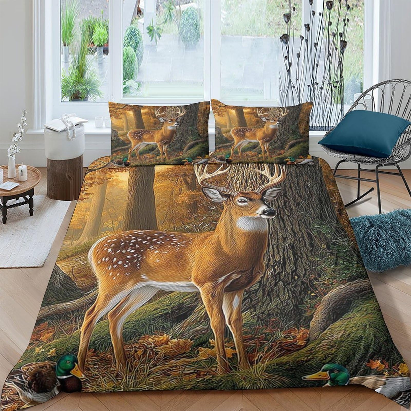 Ctjqhvkz Style-6 3D Printed Forest Deer Fitted Sheet Microfiber Soft Anti-Slip Woodland Stag Mattress Cover For Bedroom Decor Single（135X200cm）