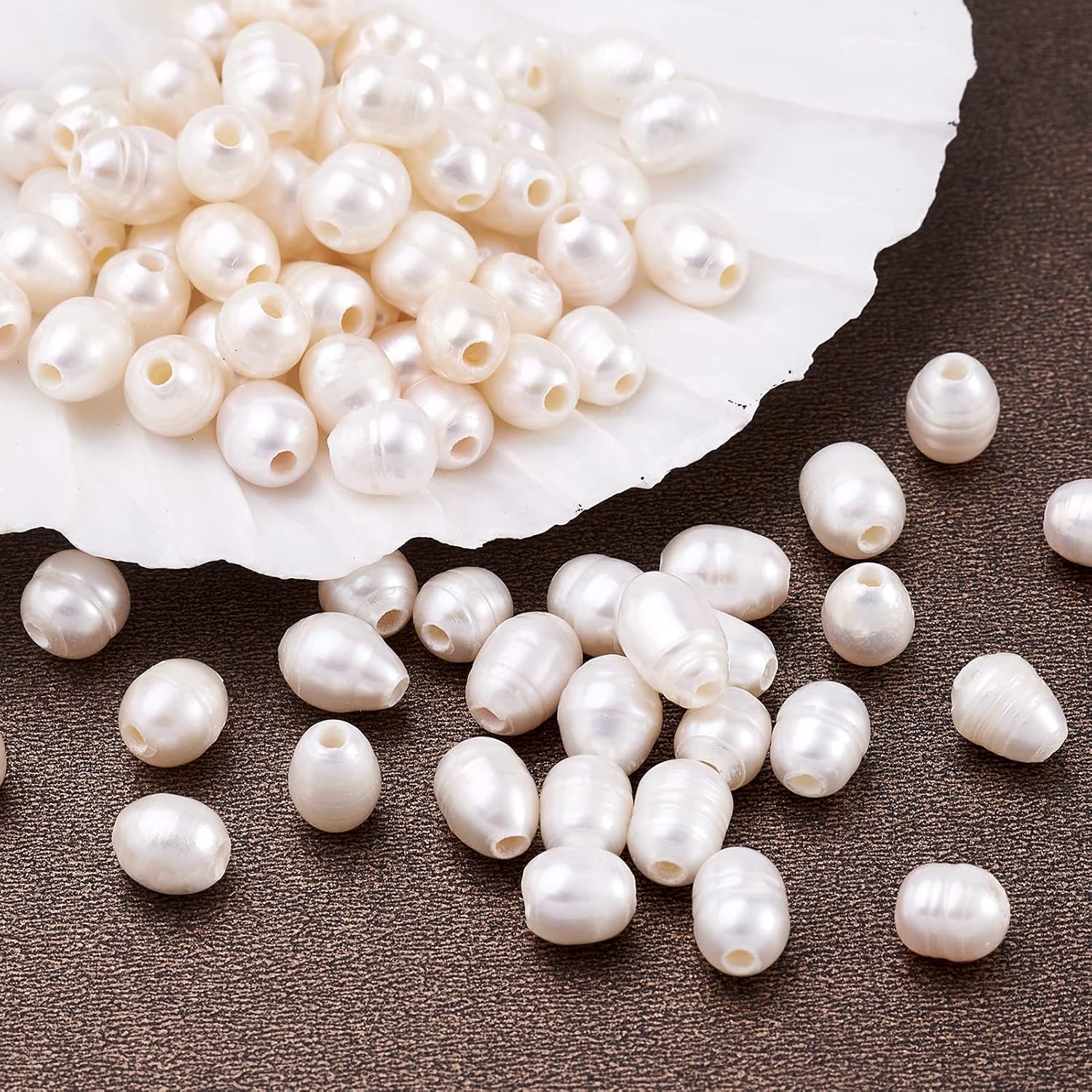 Beadthoven 100pcs 7-10mm Natural Freshwater Pearl Beads 1.8mm Big Large Hole Rice Shape White Pearls for Crafting Oval Pearl Beads for Jewelry Making DIY Bracelets Necklaces Leather Cord - Image 4