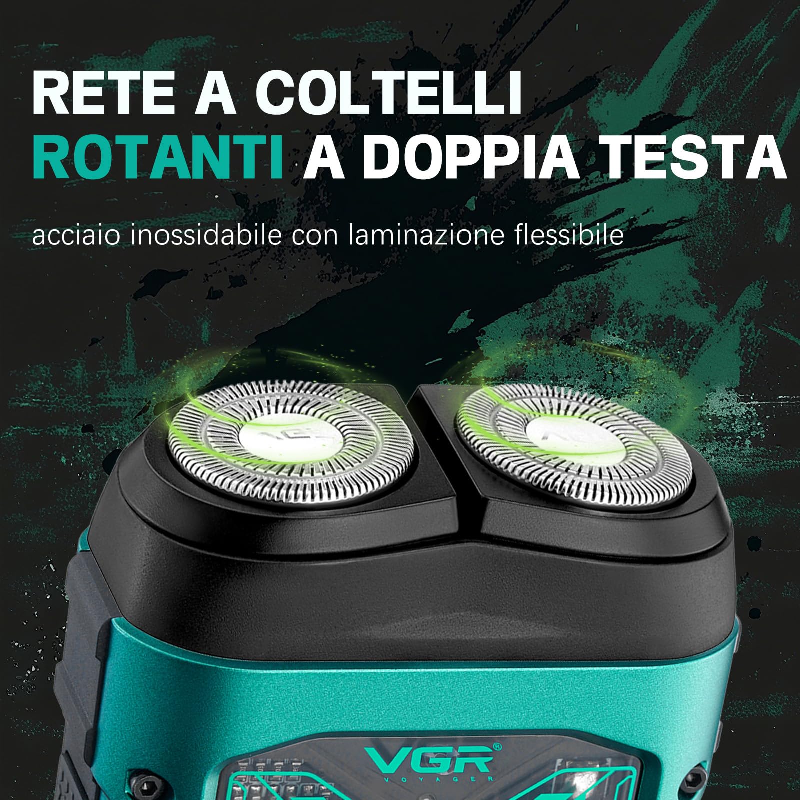 VGR 344 Mini Rasoio Elettrico Portatile da Uomo, Rasoio da Viaggio Uomo con Doppia Testina Girevole Magnetica, Viene Fornito con Borsa Portaoggetti, Impermeabile IPx6, Ricarica USB, Verde