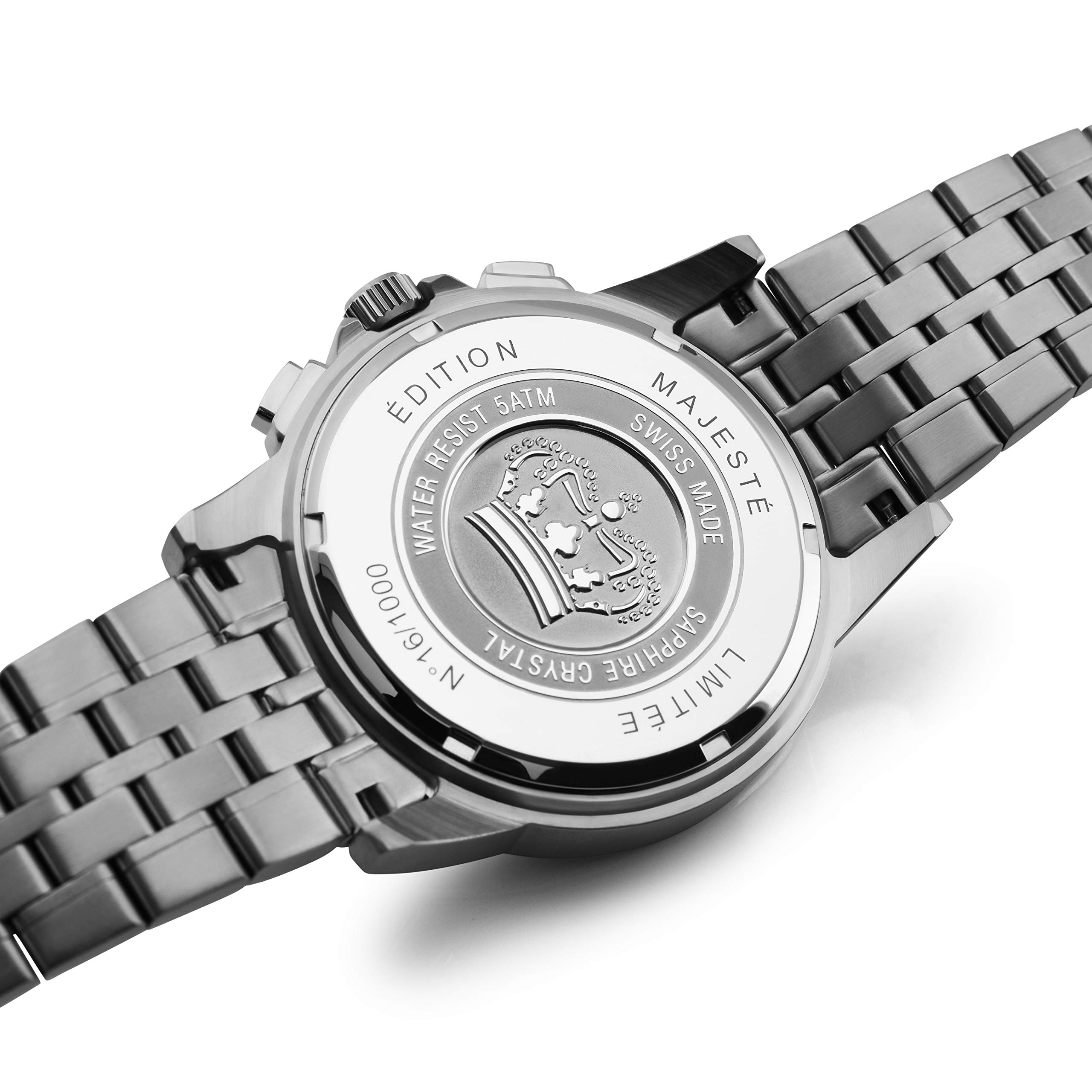 LOUIS XVI Herren-Armbanduhr Majesté Stahlband Silber Schwarz Karbon echte Diamanten Chronograph Analog Quarz Edelstahl 1101