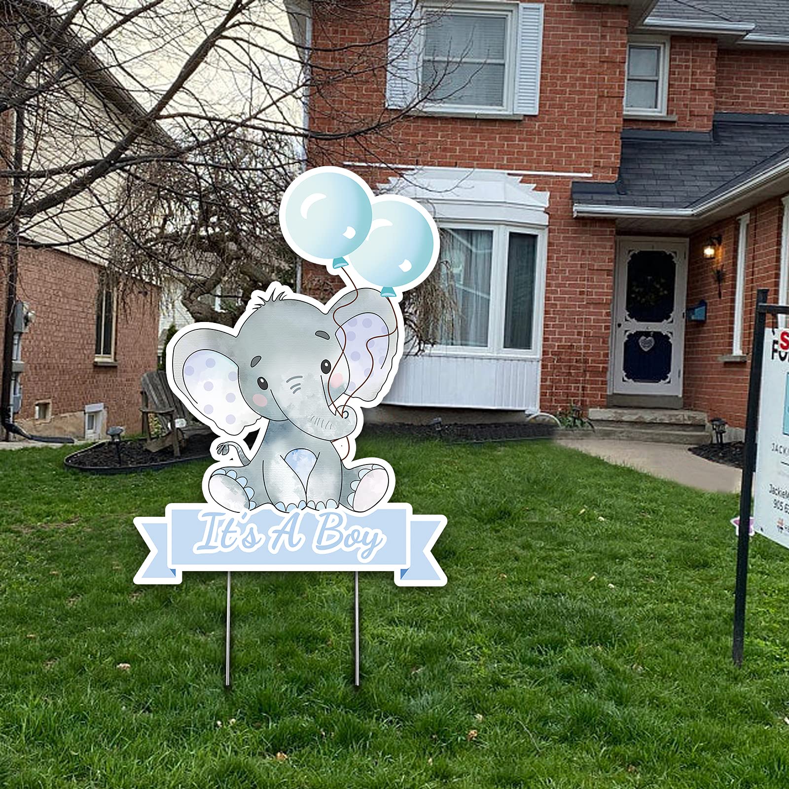 Mirabuy Blue Elephant with Balloons It's A Boy Yard Sign with Stake for Baby Shower Decorations