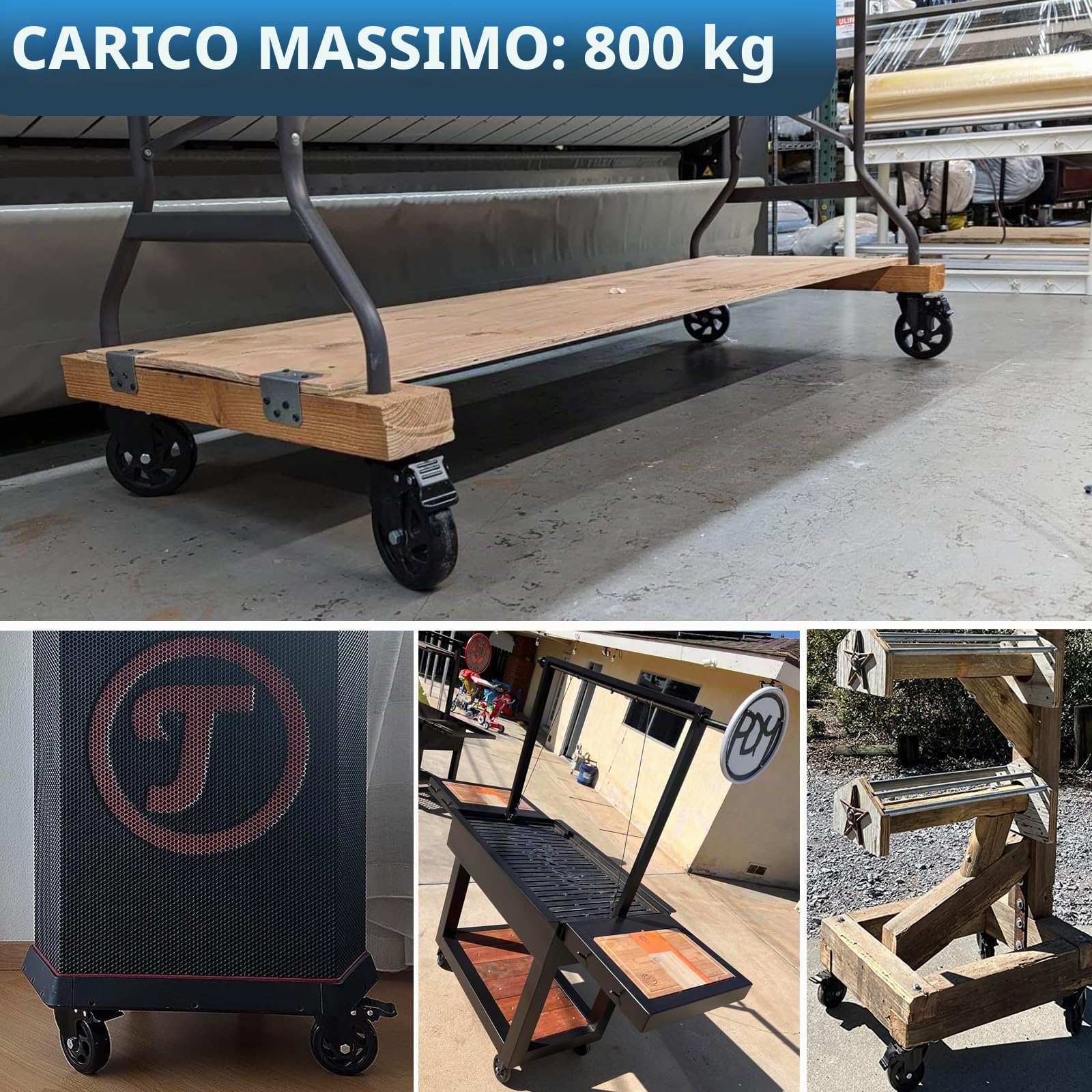 Ruote Per Carrello Pesanti con Freno 125MM, PU Rotelle per Mobili Ruote Girevoli a 360 Gradi, Set di 4 Doppio Cuscinetto Rotelle Pivotanti Capacità 800kg per Tavolo, Armadio(con Viti)