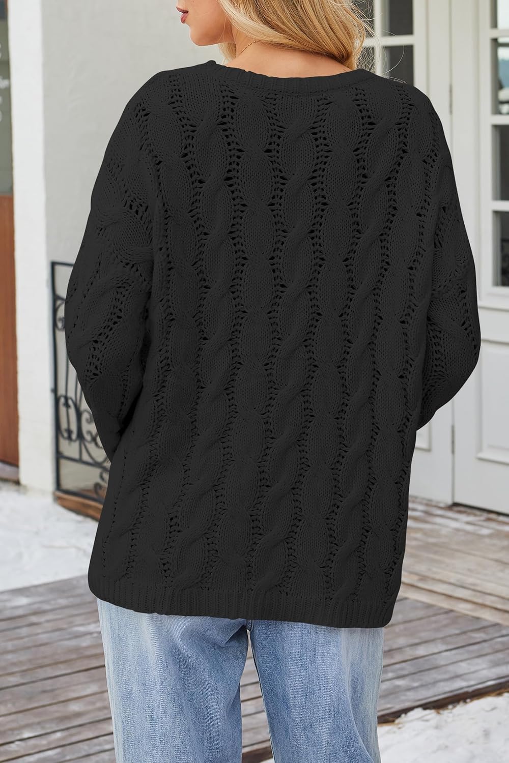 Zyyfly Womens Oversized Cable Knit Sweater Chunky Fall Long Sleeve Crewneck Loose Pullover Sweaters - Image 6