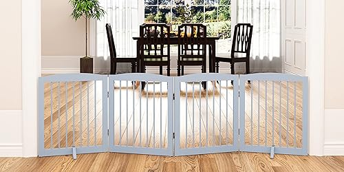 Miniatura 22 de Puerta independiente plegable para mascotas para perros, puerta plegable de madera para perros para la casa, barrera interior extra ancha para Negro