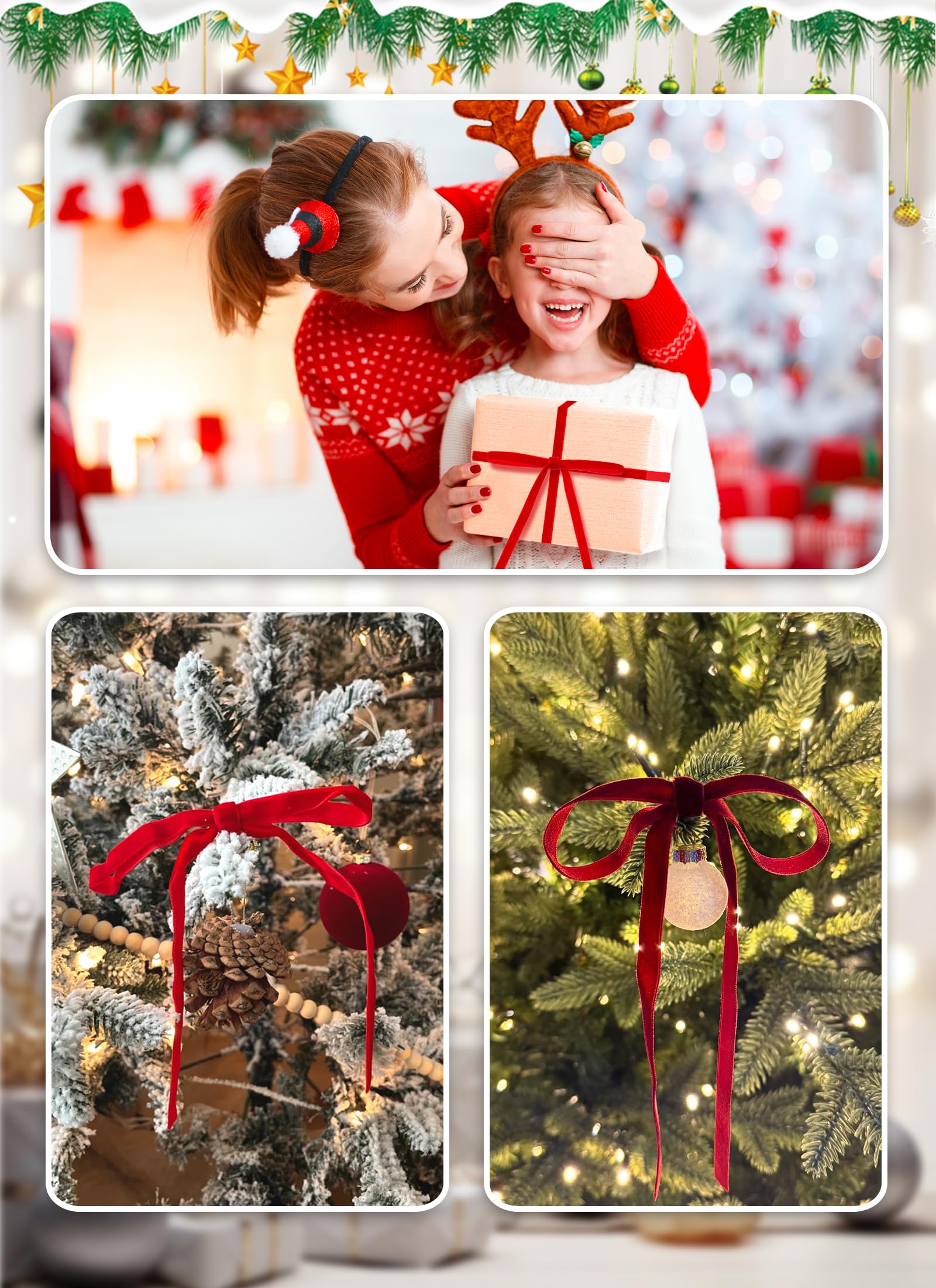 Snapklik.com : Brightown Red Velvet Ornaments Bows For Christmas Tree ...