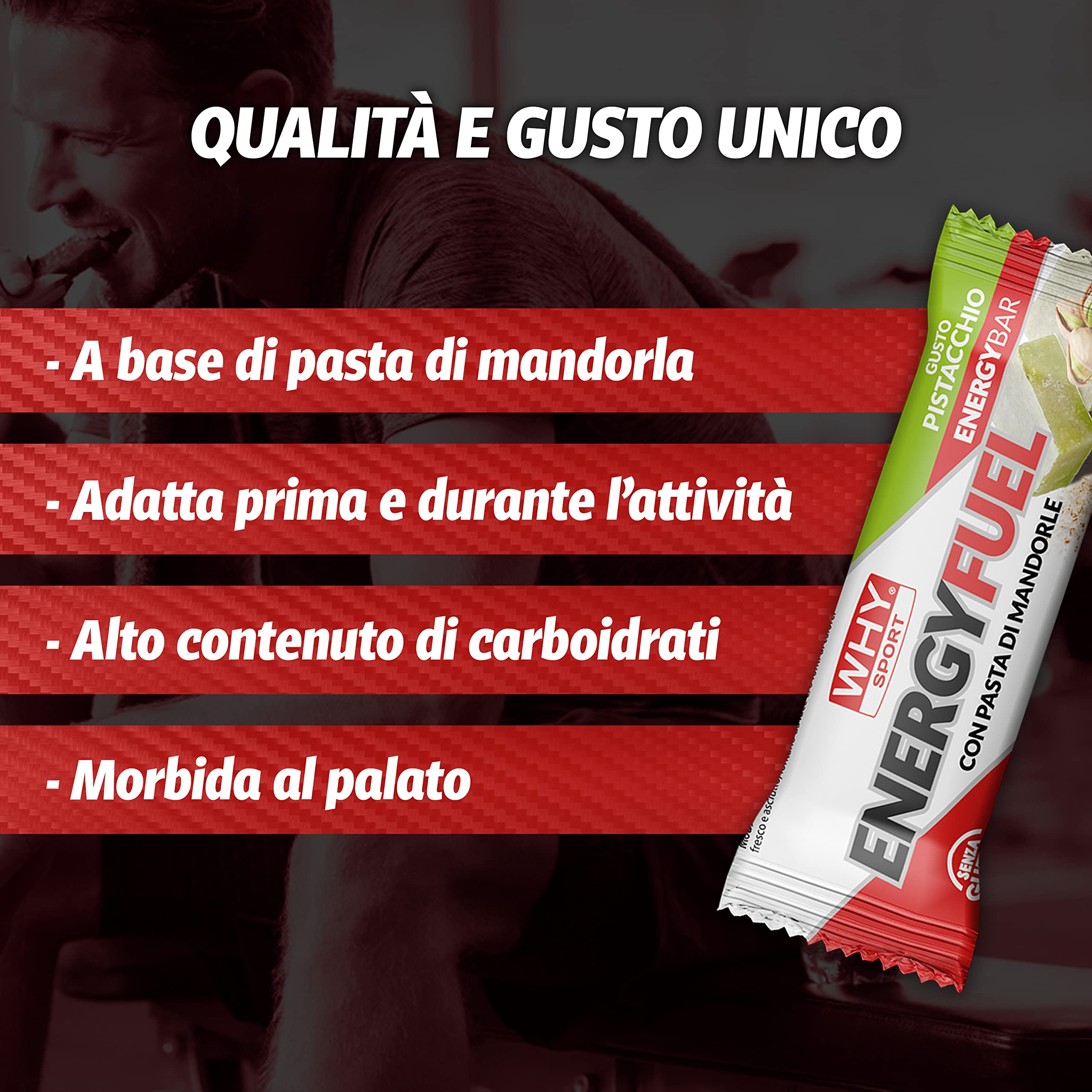 WHY SPORT ENERGY FUEL - Barrette Energetiche con Pasta di Mandorle – Energy Bar Gusto Pistacchio - Box da 28 Barrette - 30 gr