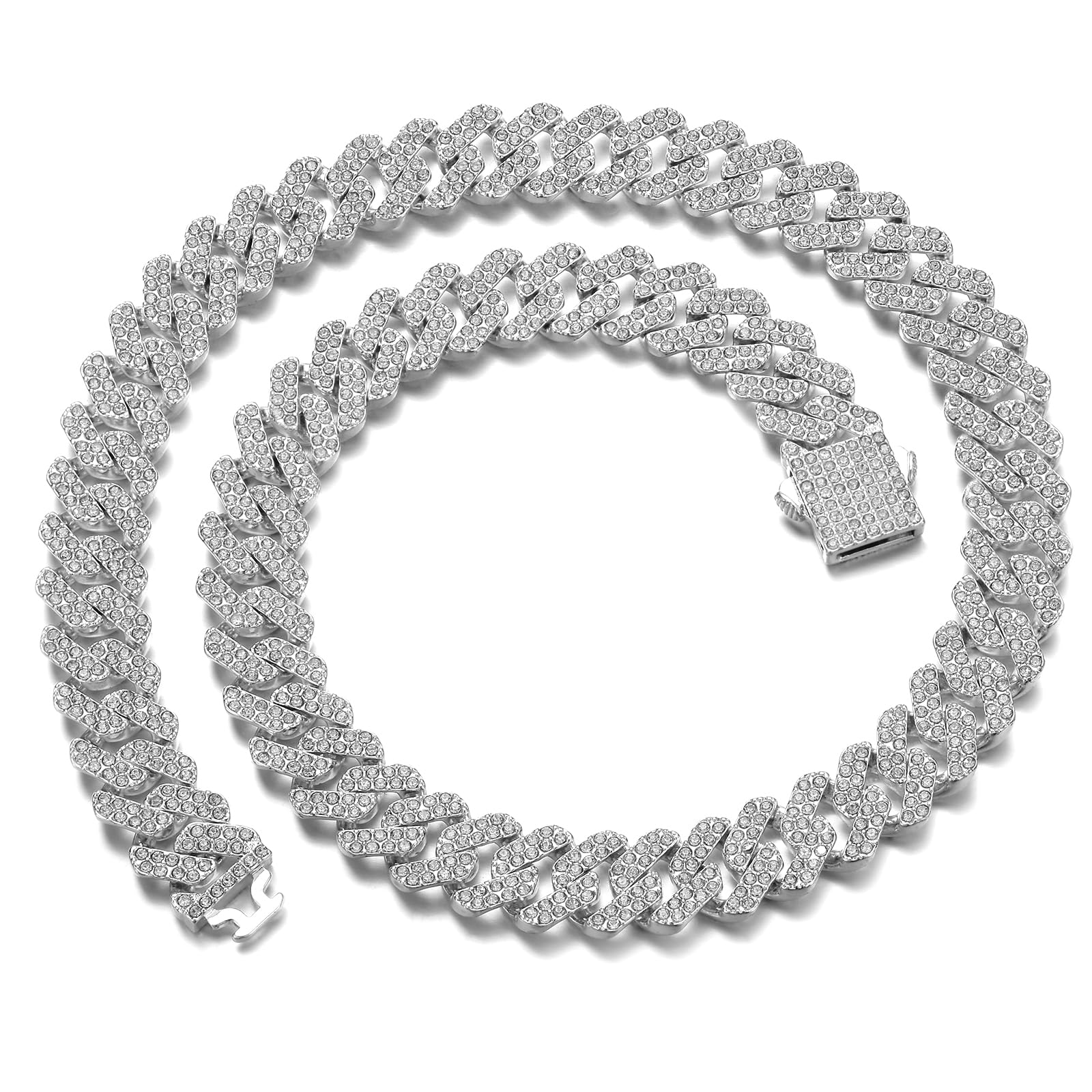 Cuban Link Chain for Men Women Iced Out Silver/Gold/Rose Gold Miami Cuban Chain Bling Diamond Necklace Hip Hop Jewelry with Gift Box-image-4
