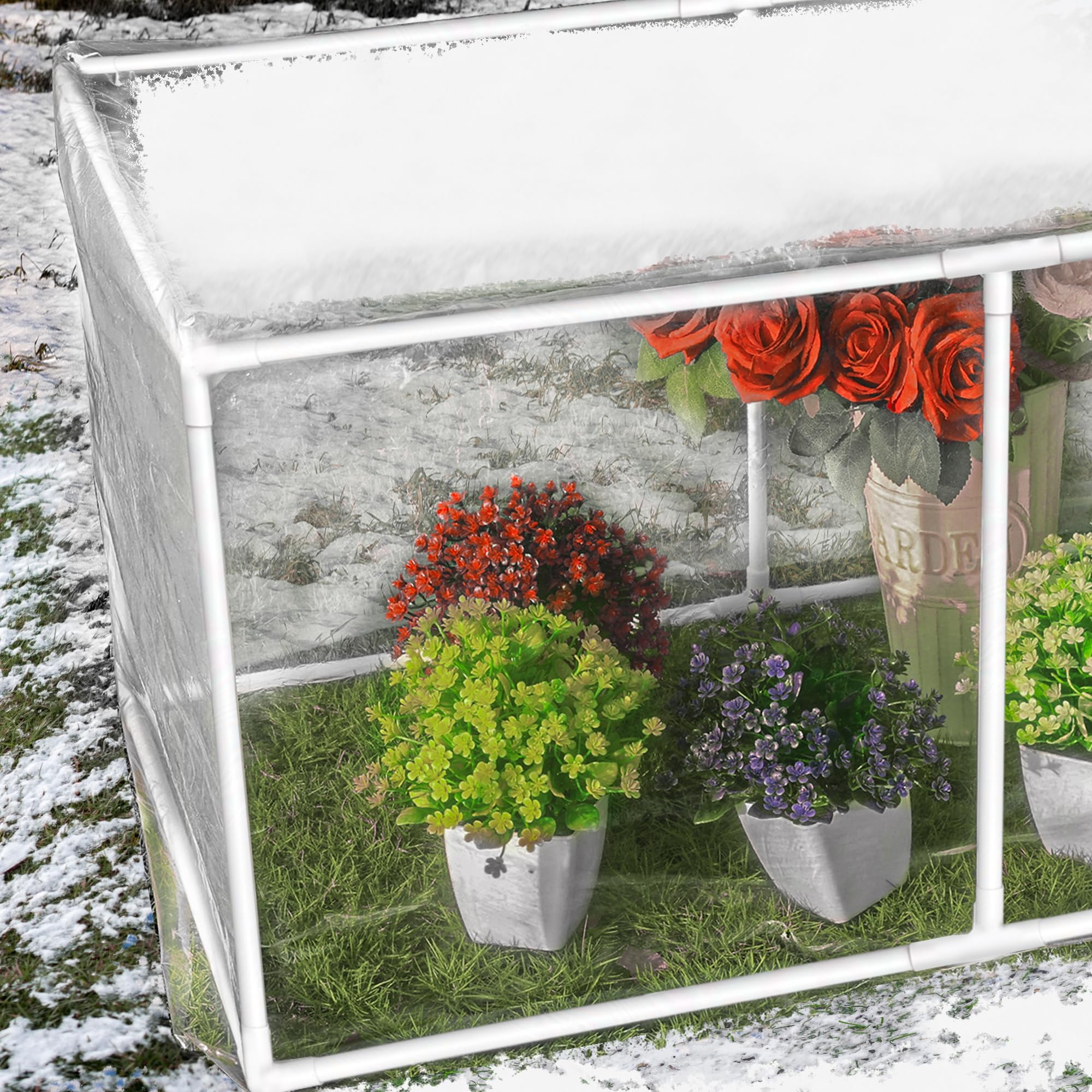 Walk In Greenhouse Grow House Plants Protector Reinforced PVC Cover 4 Shelves