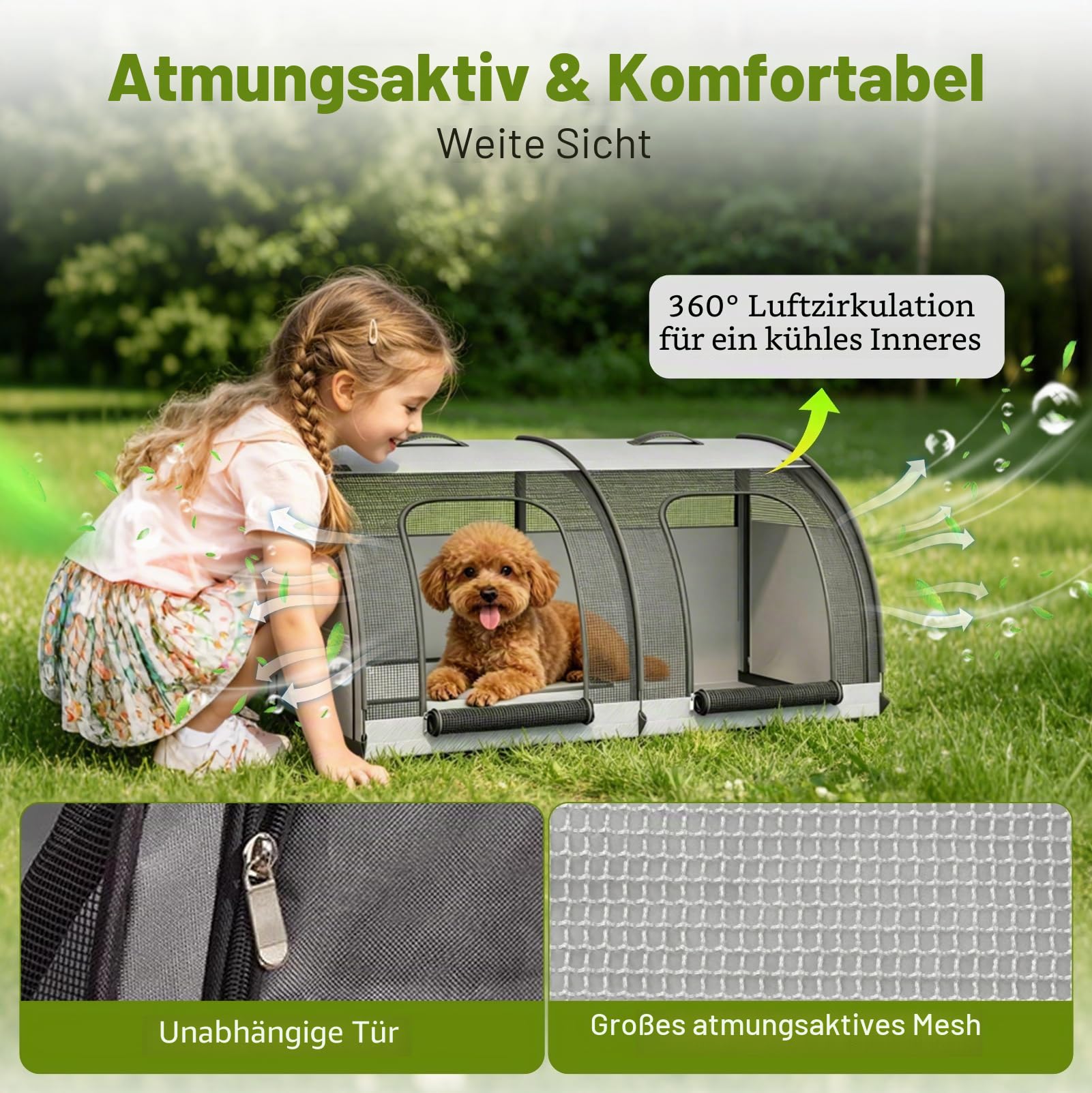 Faltbare Hundebox Auto, Transportbox Katze mit Zwei Türen, Atmungsaktiver Tragbarer Hundetransportbox Auto, Hunde Autositz für Haustiere, 100 × 50 × 50 cm Großer Raum, mit Sicherheitsgurt-Clips