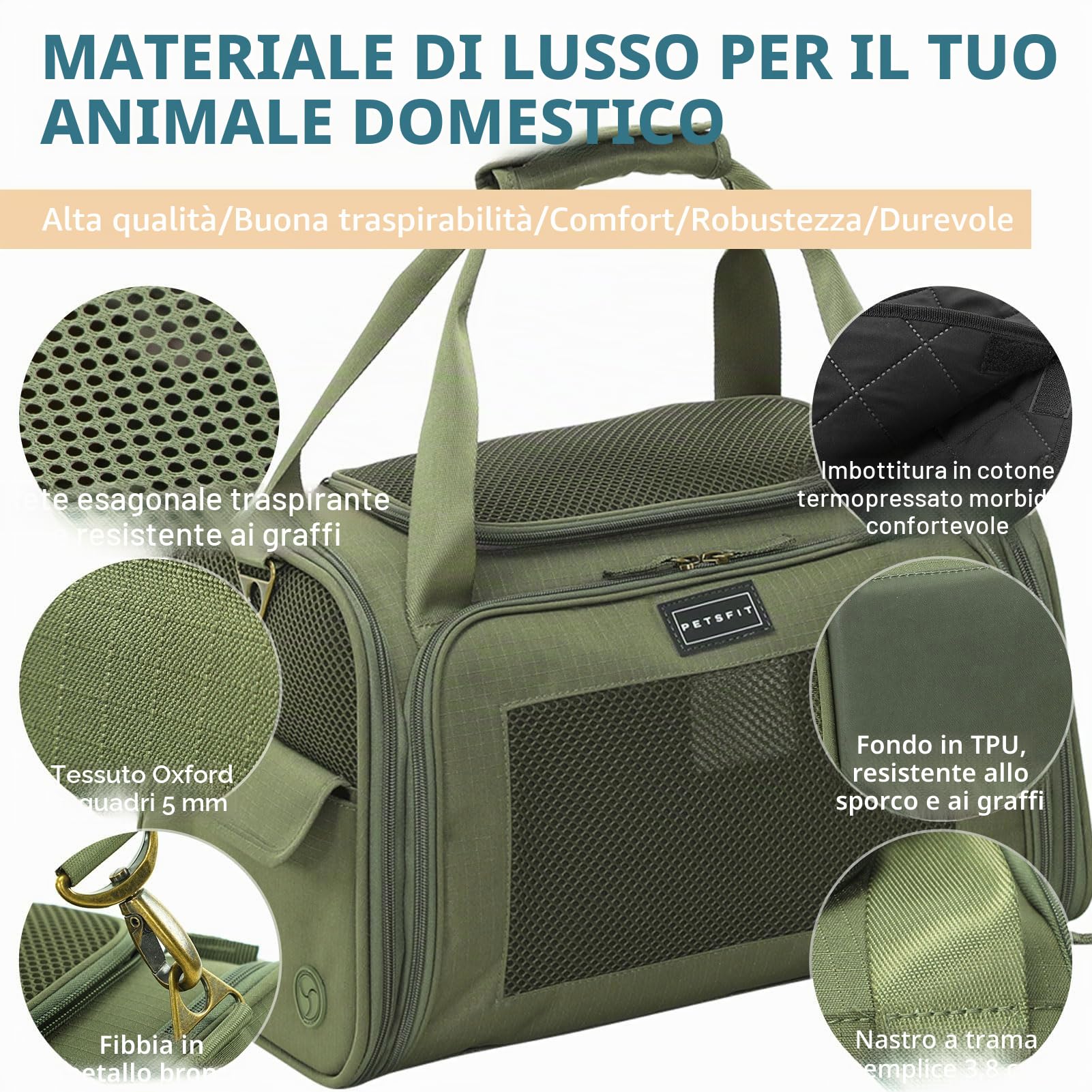 Petsfit Trasportino per Gatti Grande, Trasportino per Cani Piccolo e Grande con Materassino Morbido Espandibile, Borsa da Trasporto Pieghevole Approvata per Compagnie Aeree con Ventilazione in Tessuto