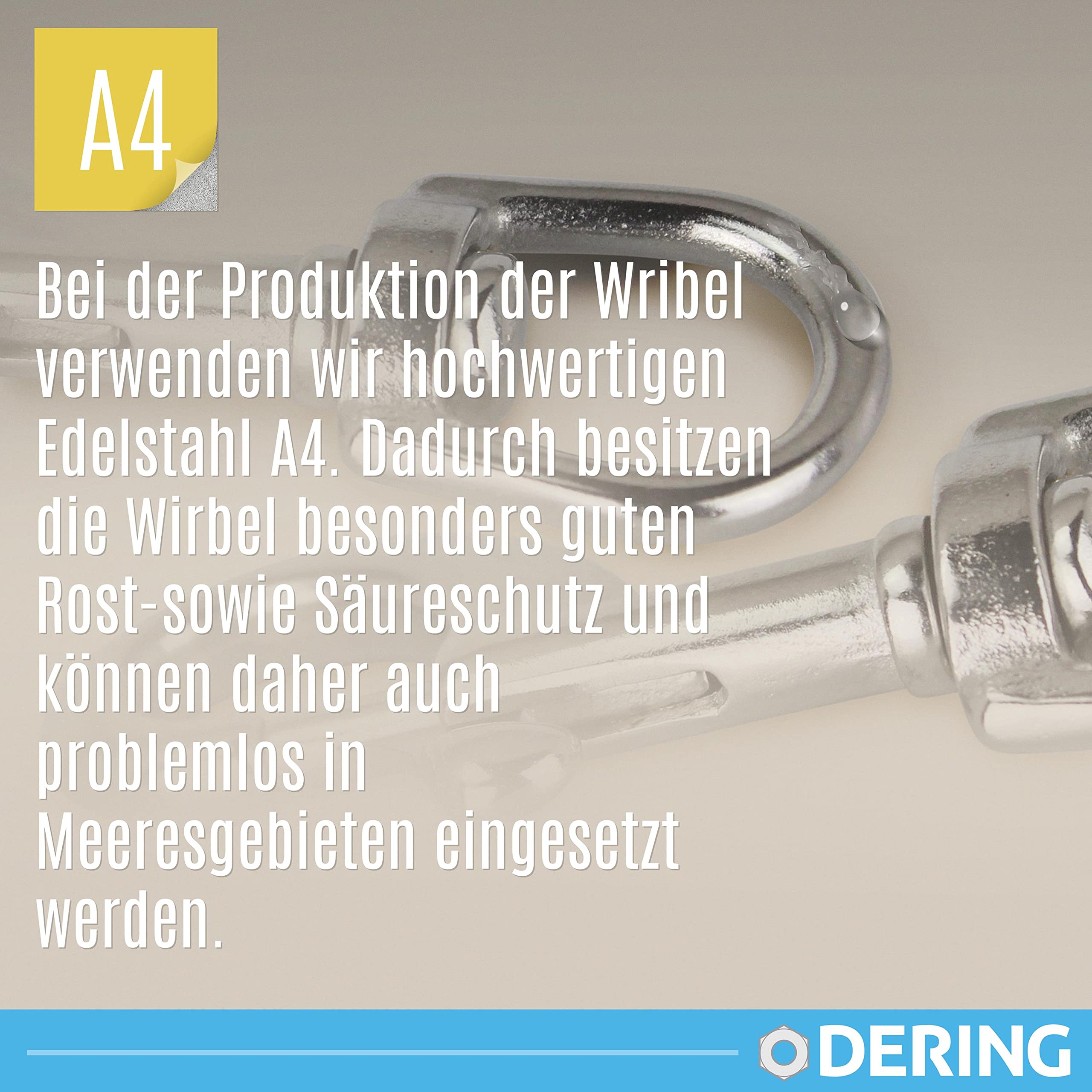 DERING Karabiner Haken mit Drehgelenk 5x87 mm 10 Stück Edelstahl Wirbelkarabiner