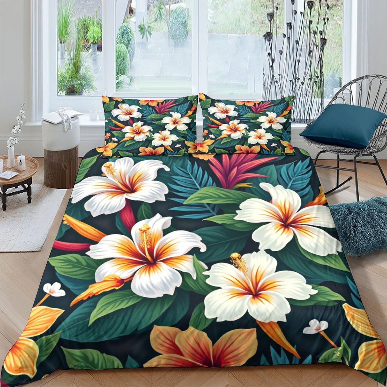 Ctjqhvkz Style-6 3D Printed Tropical Floral Fitted Sheet Microfiber Soft Vibrant Leaf Bed Sheet For Bedroom Guest Room Decor Single（135X200cm）