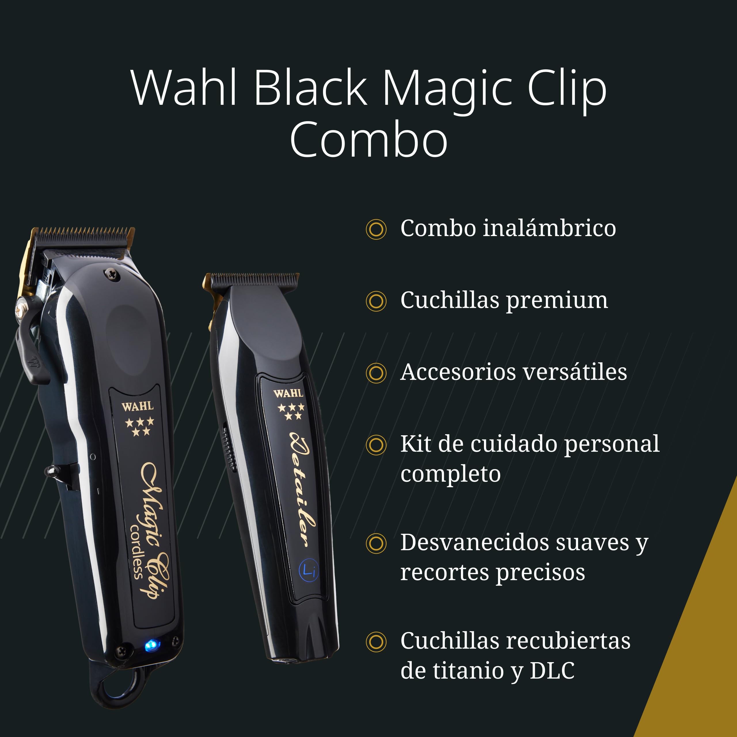 Wahl Cordless Barber Combo - Black Magic Clip & Detailer Li, Cuchillas de Titanio, 100 Minutos de Autonomía