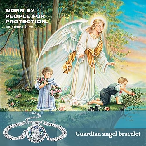 Miniatura 2 de Pulsera unisex de San MiguelCristóbalBenedictoJudeJoséGuadalupeÁngel de la GuardaSanta Muerte Pulsera de plata de ley 925 con cadena de doble