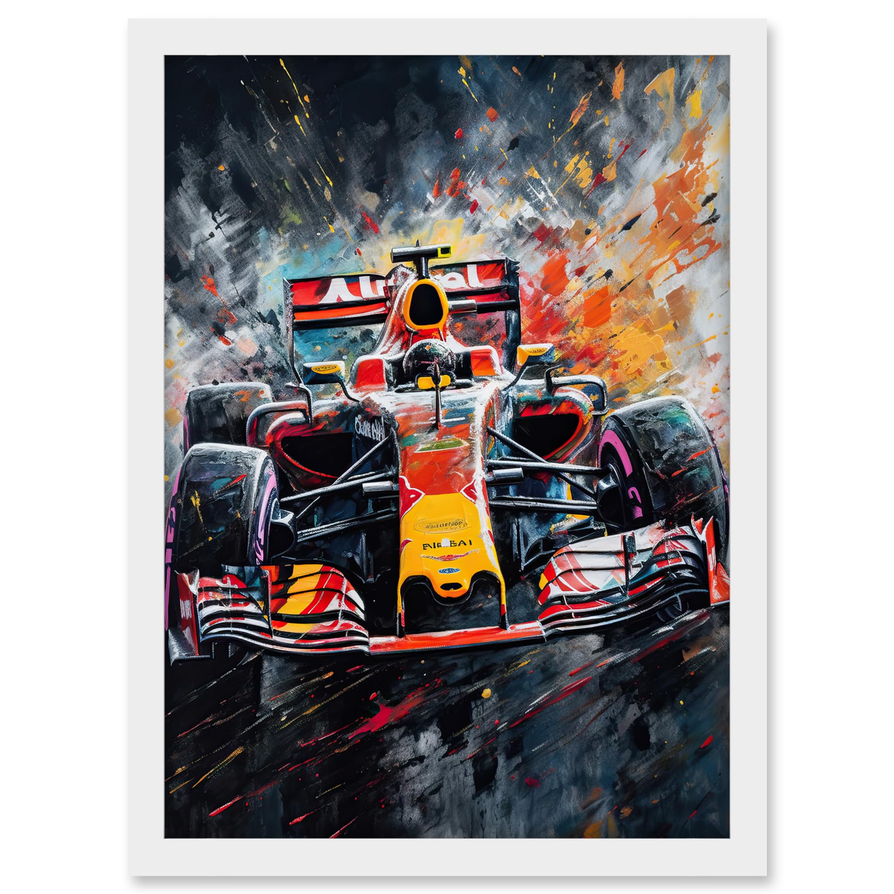 Artery8 Race Car Driver Racing Action Shot Painting Artwork Framed A3 Wall Art Print