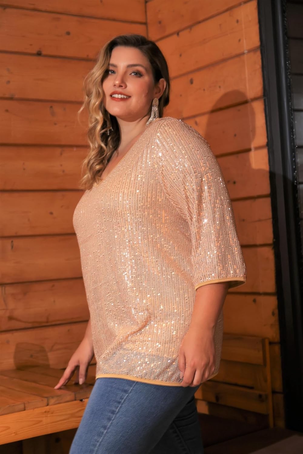 TIYOMI Plus Size Sequin Tops for Women 3/4 Sleeve Party Tunics XL-5XL - Image 5