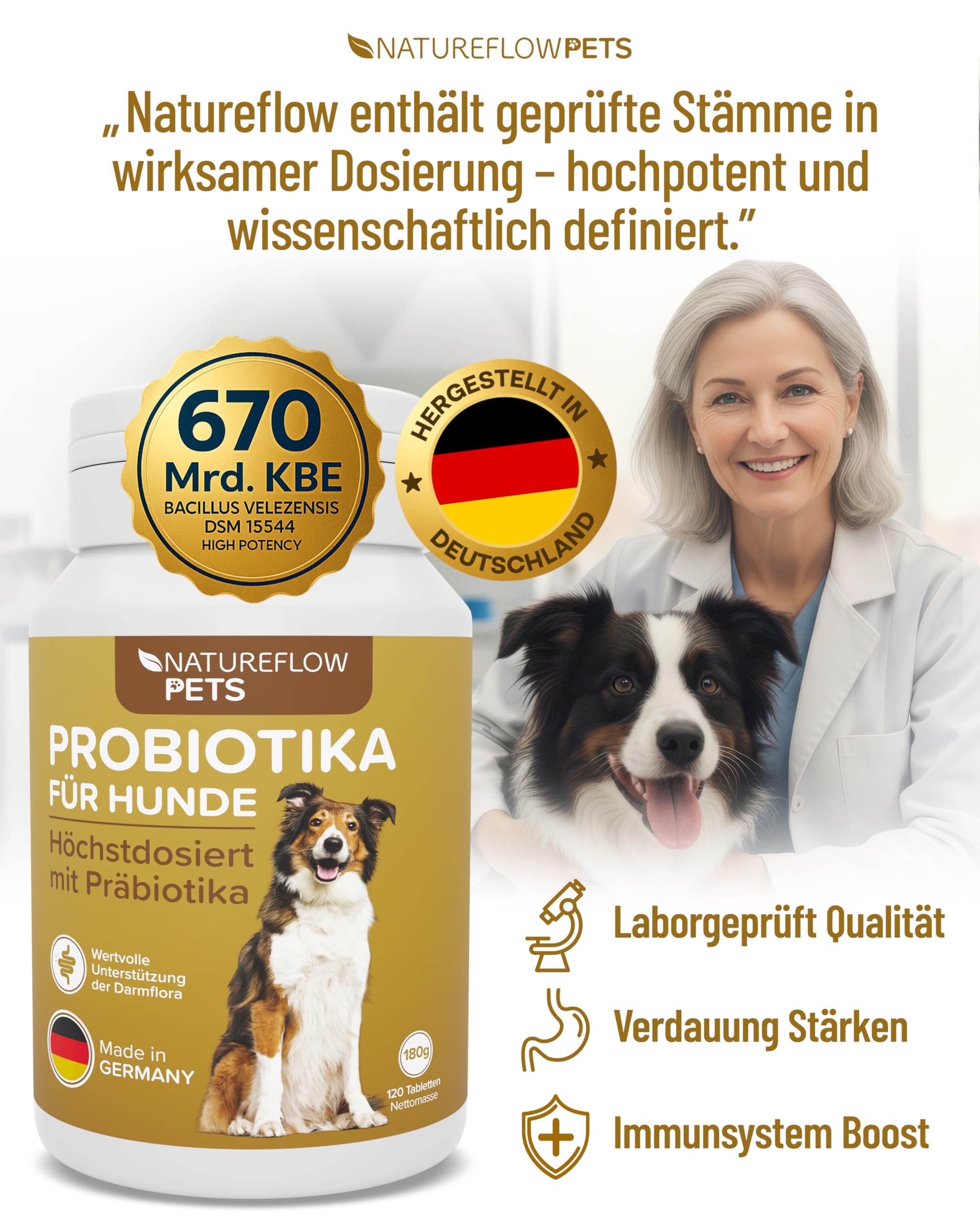 Probiotici Cani – Integratore Digestivo Naturale – Probiotici Cane per Salute Intestinale – Benessere Quotidiano con Probiotici per Cani BAU – 120 Compresse