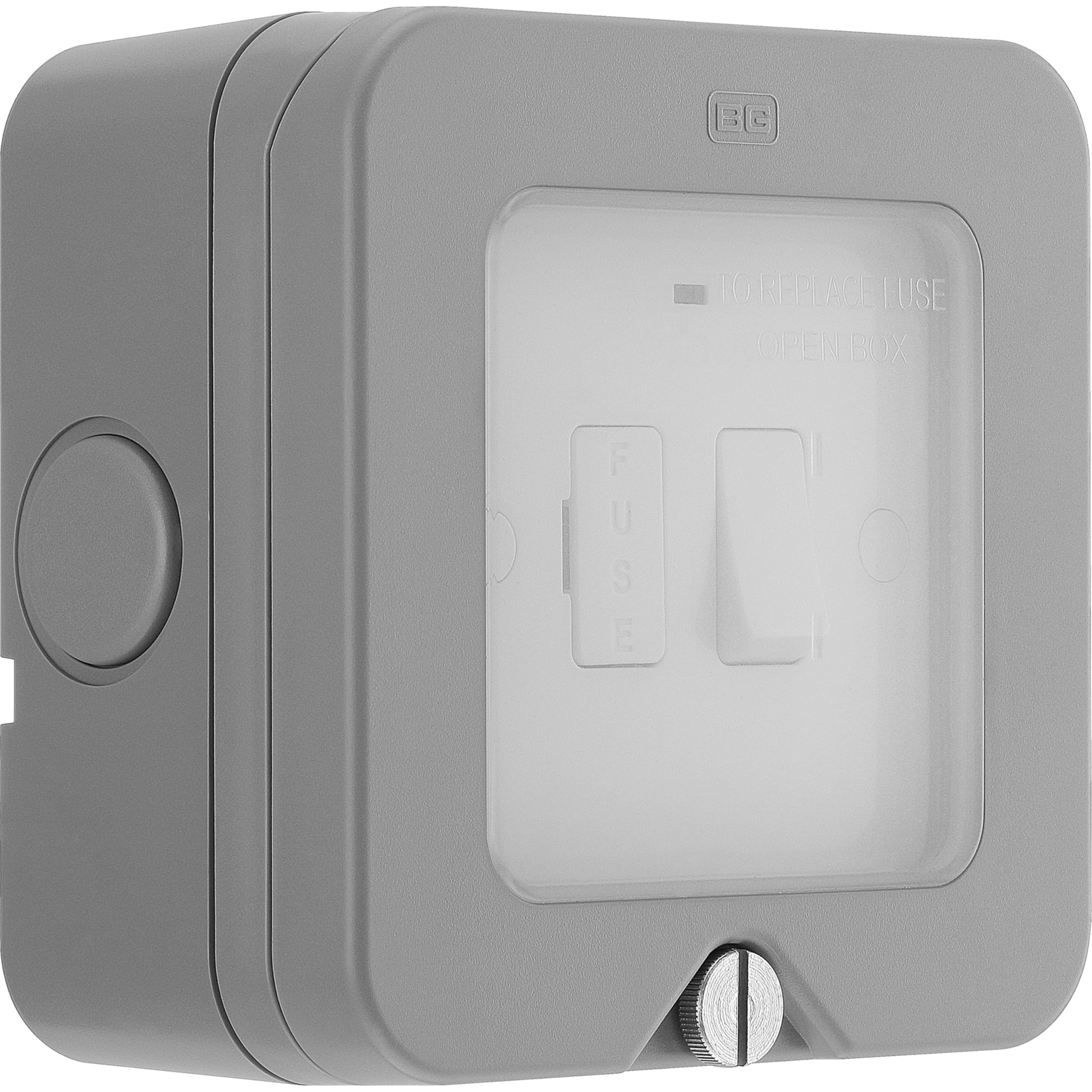 BG Electrical Outdoor Switched Fused Connection Unit with LED Power Indicator, Weatherproof Fused Spur Switch, Grey, 13A, IP66 Rated, WP53