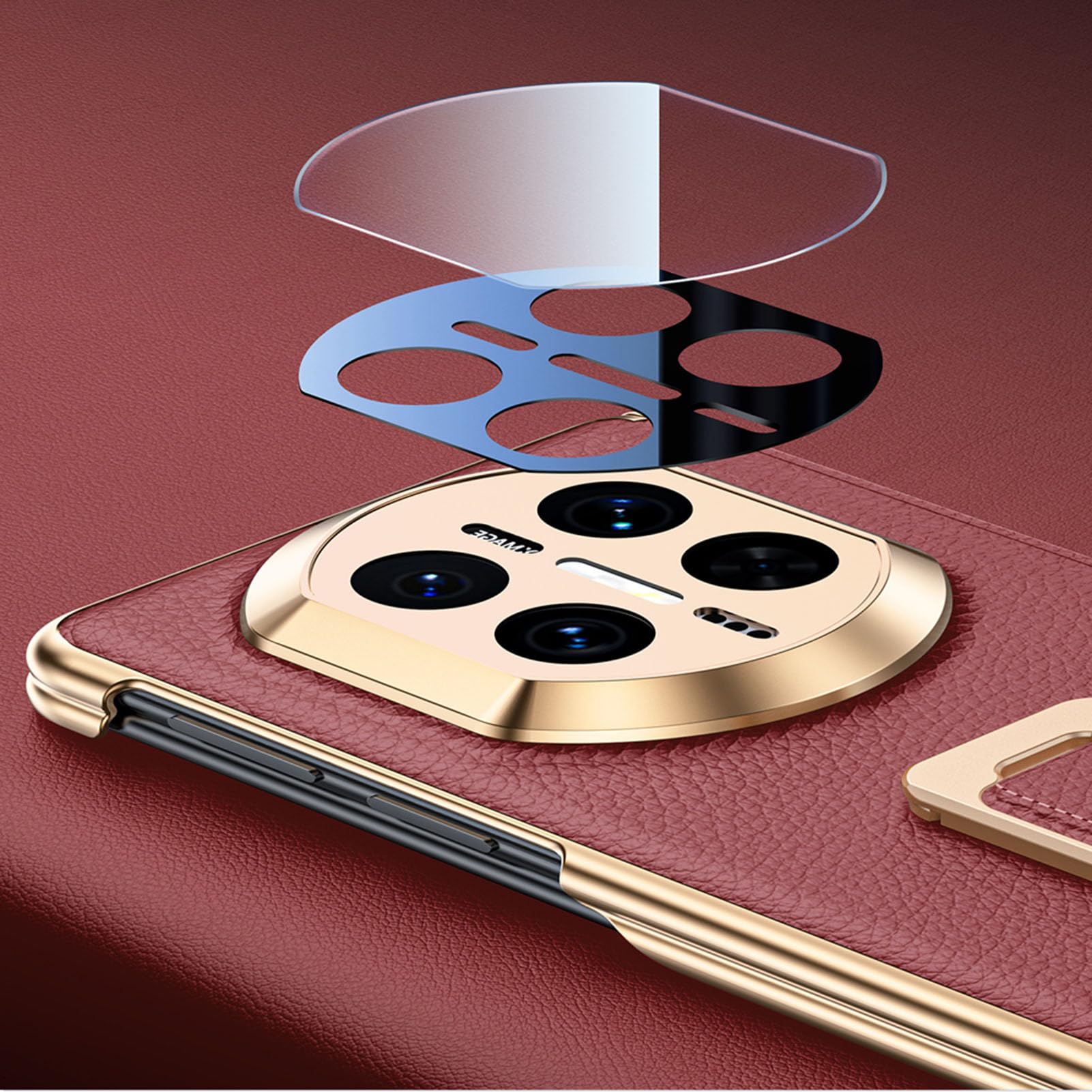 Etui biznesowe do Huawei Mate X7, powłoka z prawdziwej skóry, mała podpórka, osłona obiektywu, zawias, osłona, zielona, Mate X7