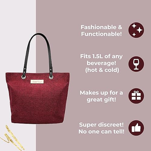 Miniatura 2 de Bolsas de mano clásicas y urbanas, Burgundy, Holds 1.5L of wine or favorite beverage