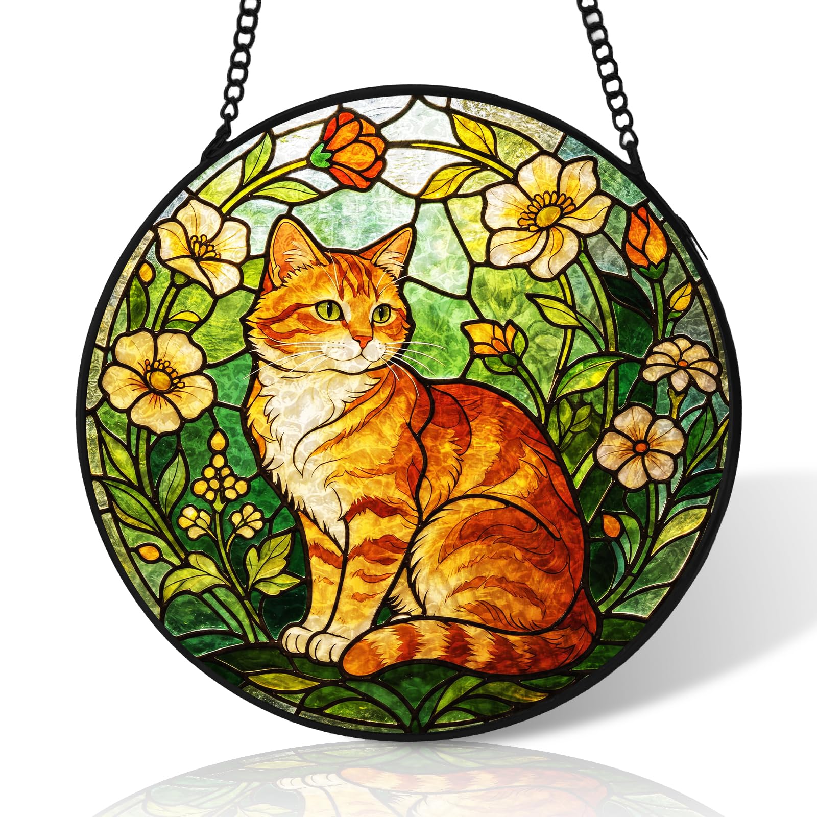 8 inch Cat Stained Glass Suncatcher Windows Hanging,Stained Glass Ornament Home Decor,Suncatchers for Windows Hanging,Birthday Gifts for Women,Lovers,Friend(Black)