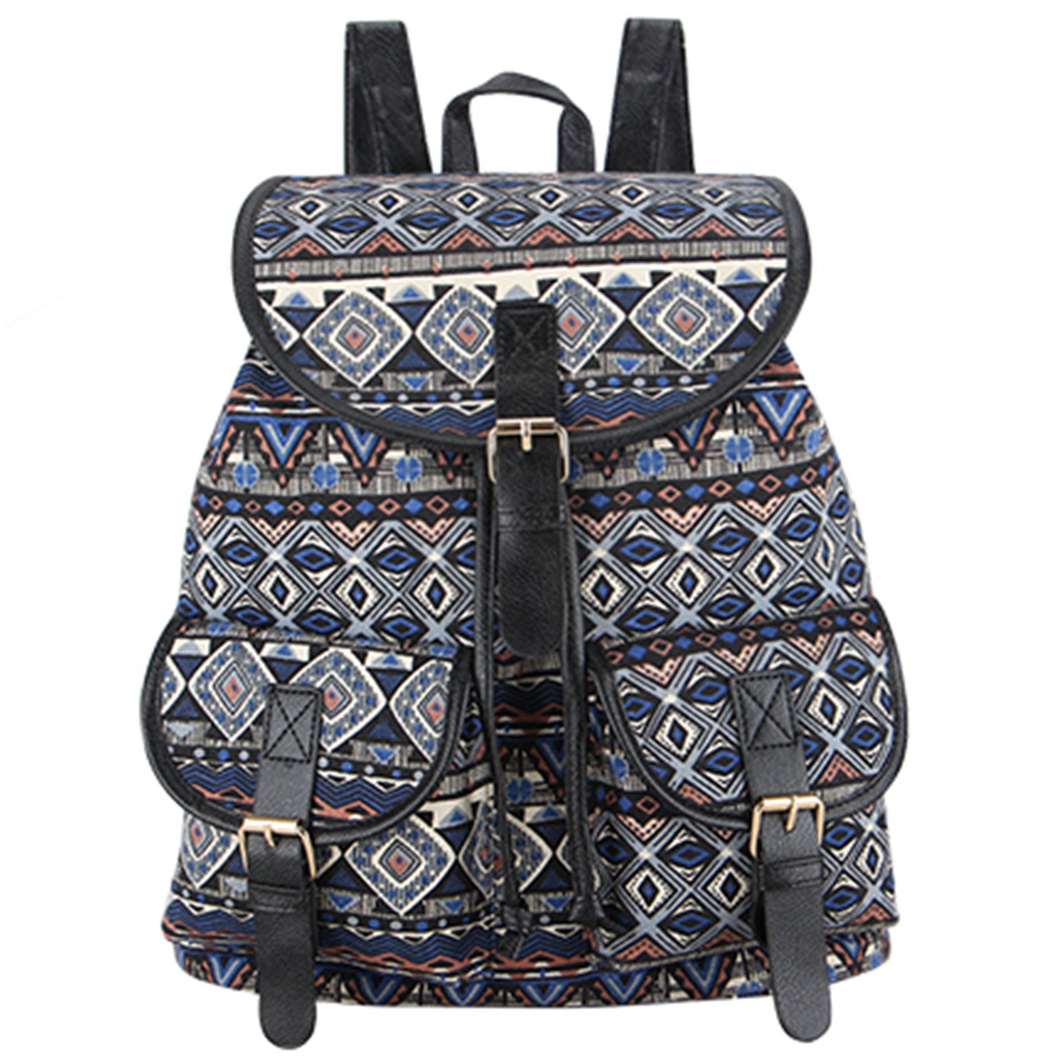 Orlyvrie School Bag Bohemian Vintage Women Backpack Drawstring Printing Canvas Bagpack Sac a Dos Femme Rucksack Female WitchBlack