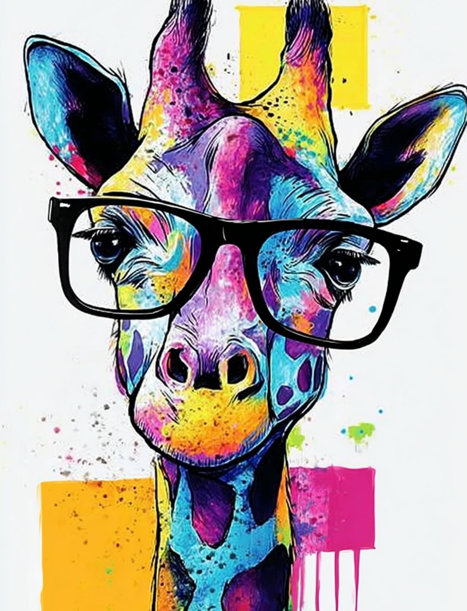 WANGWANGMIAO Paint by Numbers for Adult (Colorful Giraffe) DIY Canvas Oil Painting Kit for Kid with Paintbrushes Acrylic Pigment Drawing Paintwork Gifts 16x20inch，with Frame