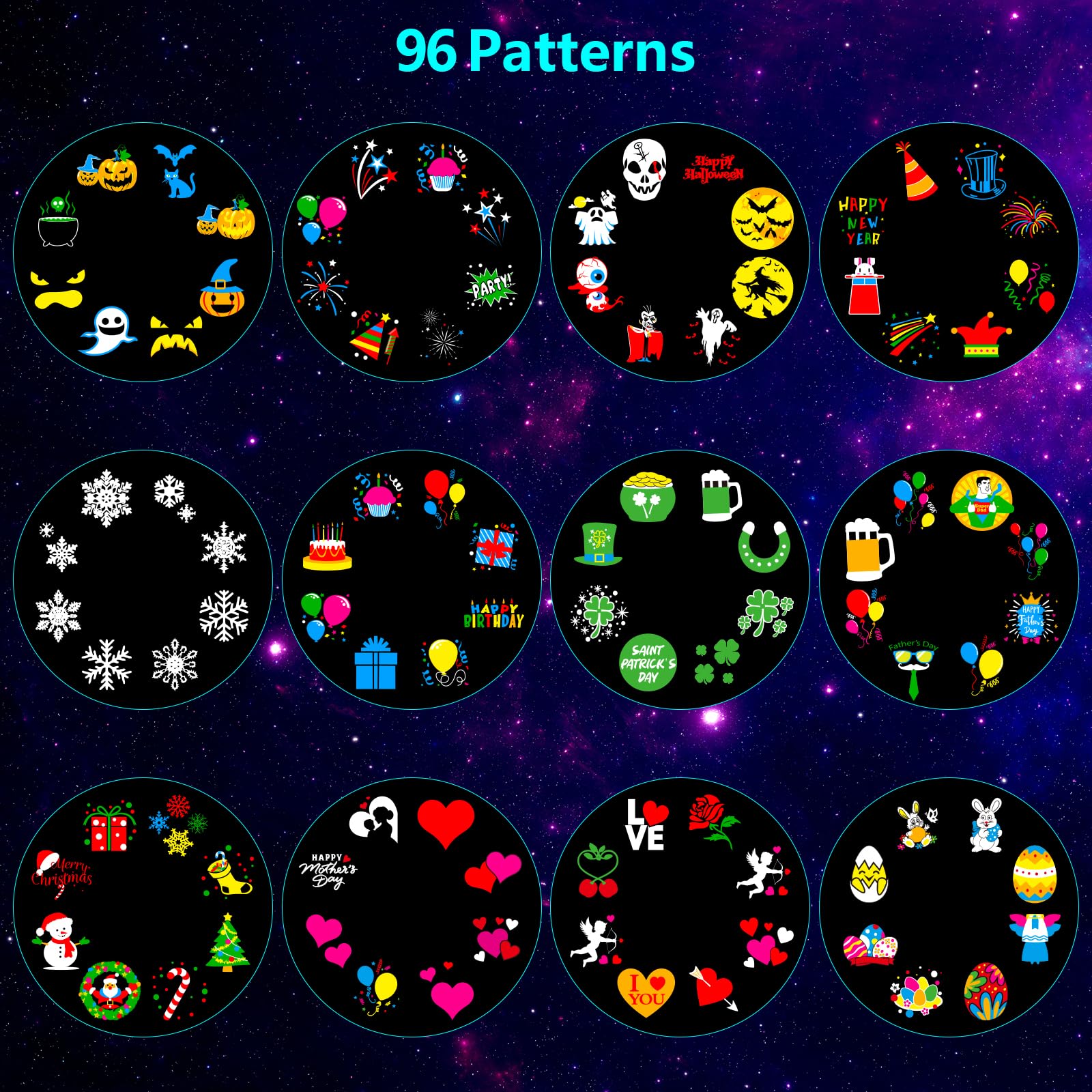 MOSSNDAR Proiettore Natale Esterno, Nuovo Proiettore Natale ad Alta Luminosità All'aperto, 96 Pattern 10 Festival Tema Impermeabile Proiettore Luci con Telecomando Timer, Proiettore Fiocchi di Neve