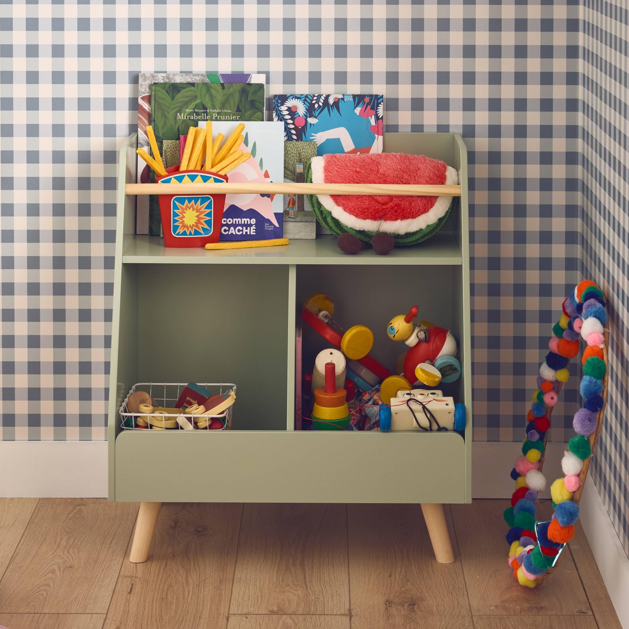 sweeek - Mueble para niños, 2 compartimentos, Tobias, Verde, 61.5x35x69.5 cm