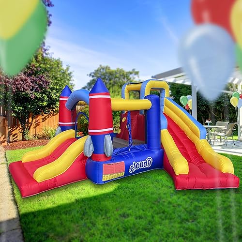 Miniatura 7 de Cloud 9 Casa inflable de rebote de cohete con soplador, gorila para niños con dos toboganes y gran área de salto