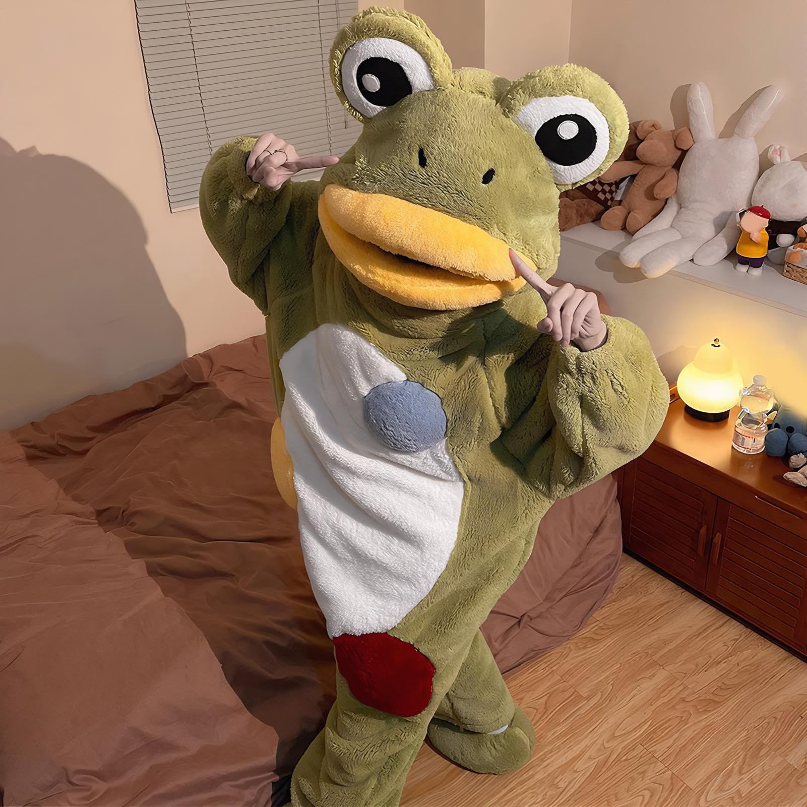 Pigiama Onesie Per Adulti - Simpatica rana con cappuccio in peluche | Felpa con cappuccio animale unisex un pezzo per le coppie di donne | Costume da festa di cosplay per dormire, tuta natalizia
