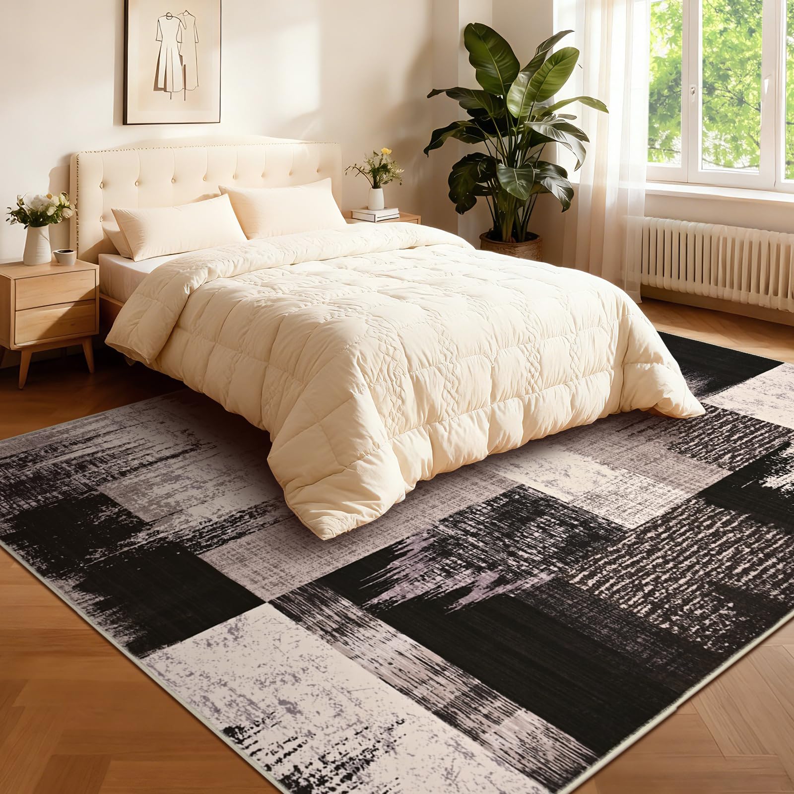 Alishomtll Teppich Schwarz Braun 160x230 cm, Modern Geometrisch Teppich