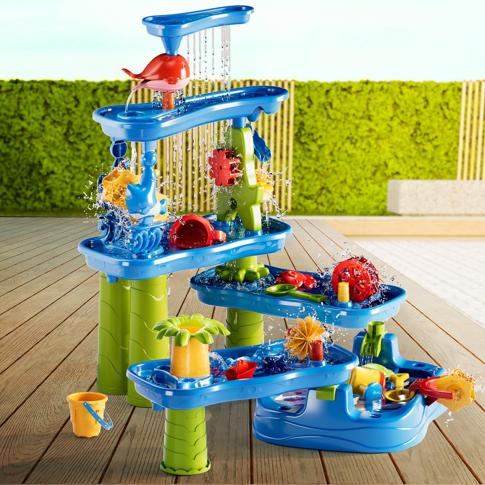 KukuFun Table D'eau 6 En 1 – Jeux D'extérieur Enfants 3-5 Ans – Sable Et Eau – Accessoires Inclus