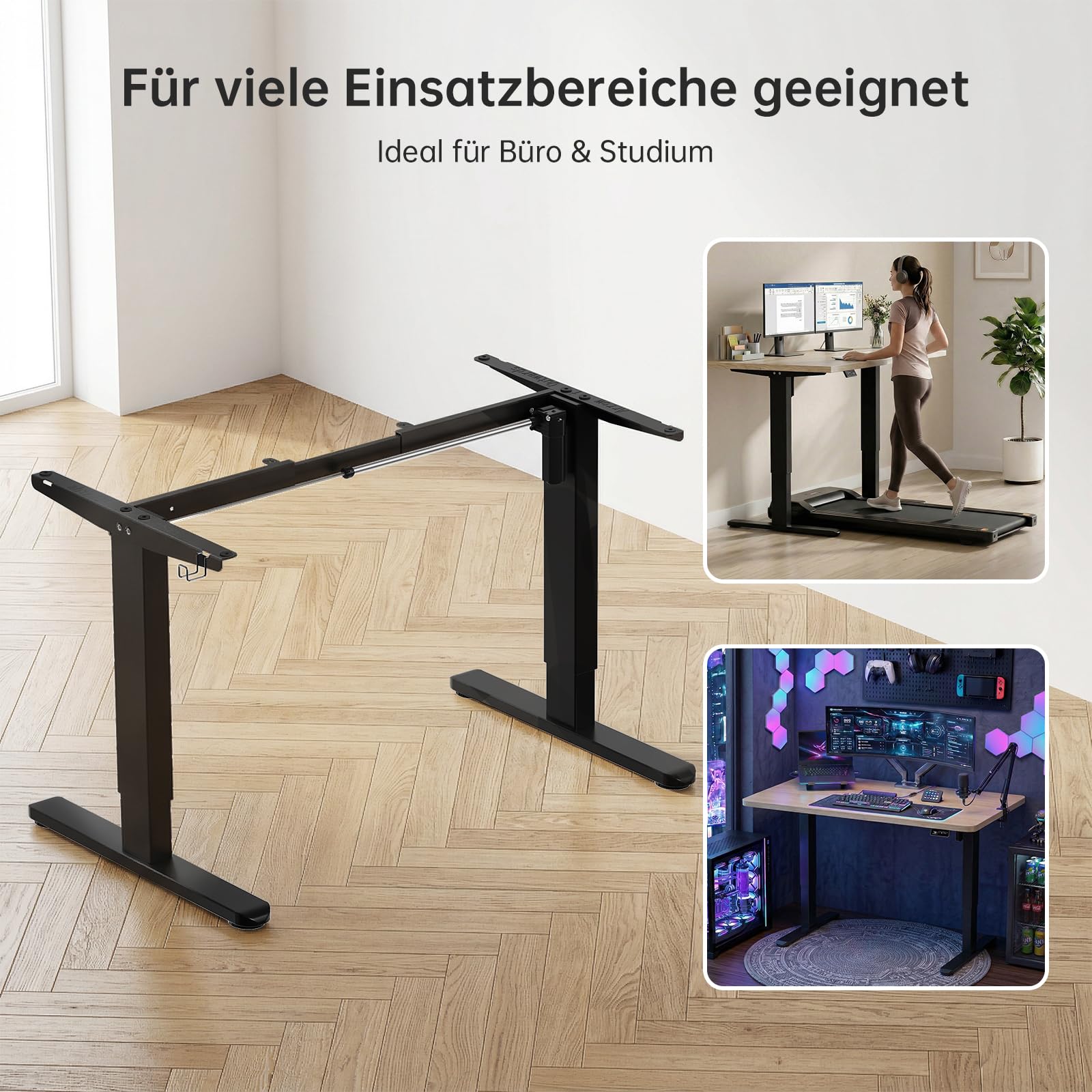 JUMMICO Höhenverstellbarer Schreibtisch Gestell, Stabiler Tischgestell, Elektrisch Höhenverstellbare Tischbeine, Steh-Sitz Bürotisch, Stehpult, Standing Desk mit 2 Memory-Funktion Schwarz