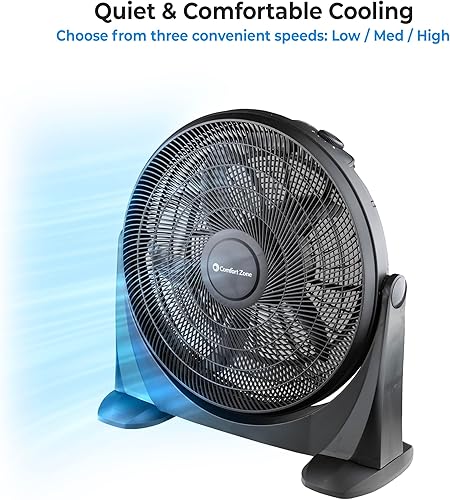 Miniatura 9 de Comfort Zone Ventilador de piso de alta velocidad de 20 pulgadas con 3 velocidades, inclinación ajustable de 180, potente ventilador de dormitorio