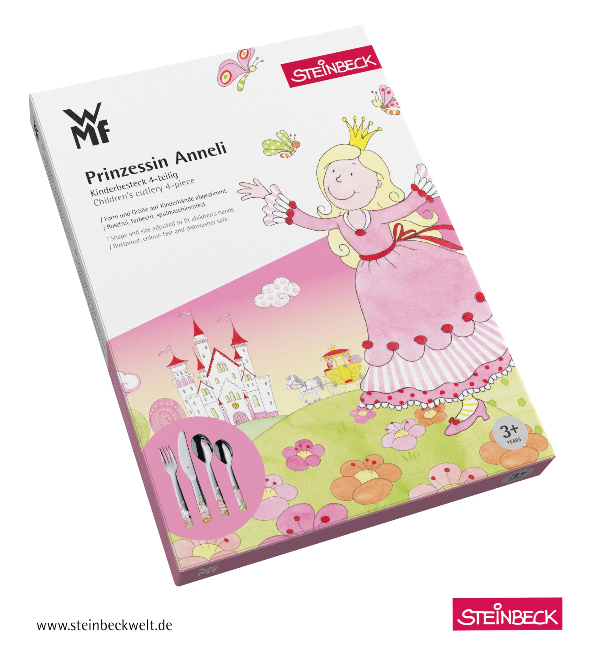 WMF Prinzessin Anneli Kinderbesteck mit Namensgravur - schönes Kinder Besteckset - Taufgeschenke personalisiert mit Gravur - Geschenkideen für Mädchen und Jungen - Kinderbesteck ab 3 Jahre - 4-teilig