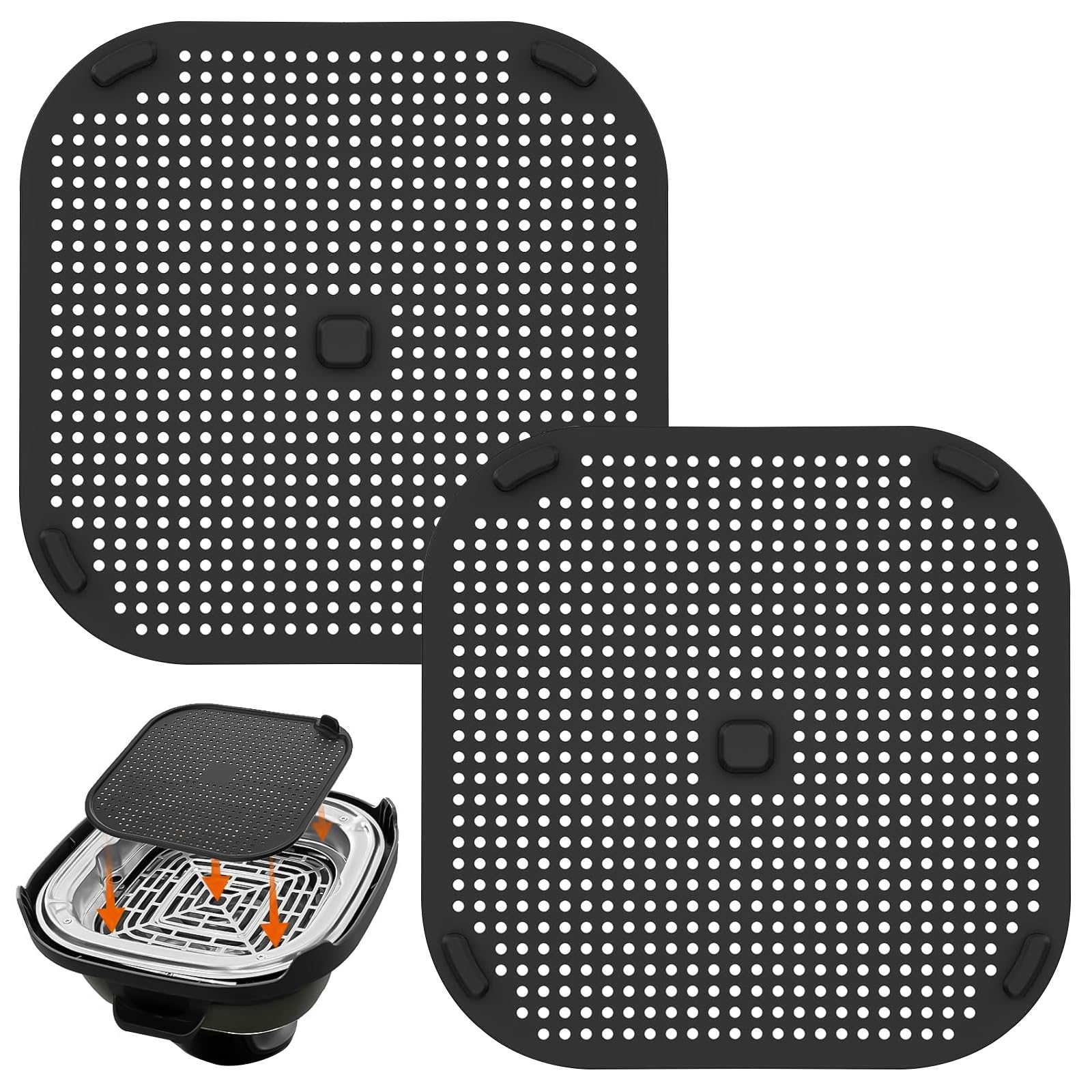 2 Pack Silicone Splash Guard for Ninja FN101 Airfryer, Reusable Heat Resistant Oil Splatter Mat with Secure Lock Tabs & Easy-Lift Handle, Ninja Crispi Air fryer Protector Accessory