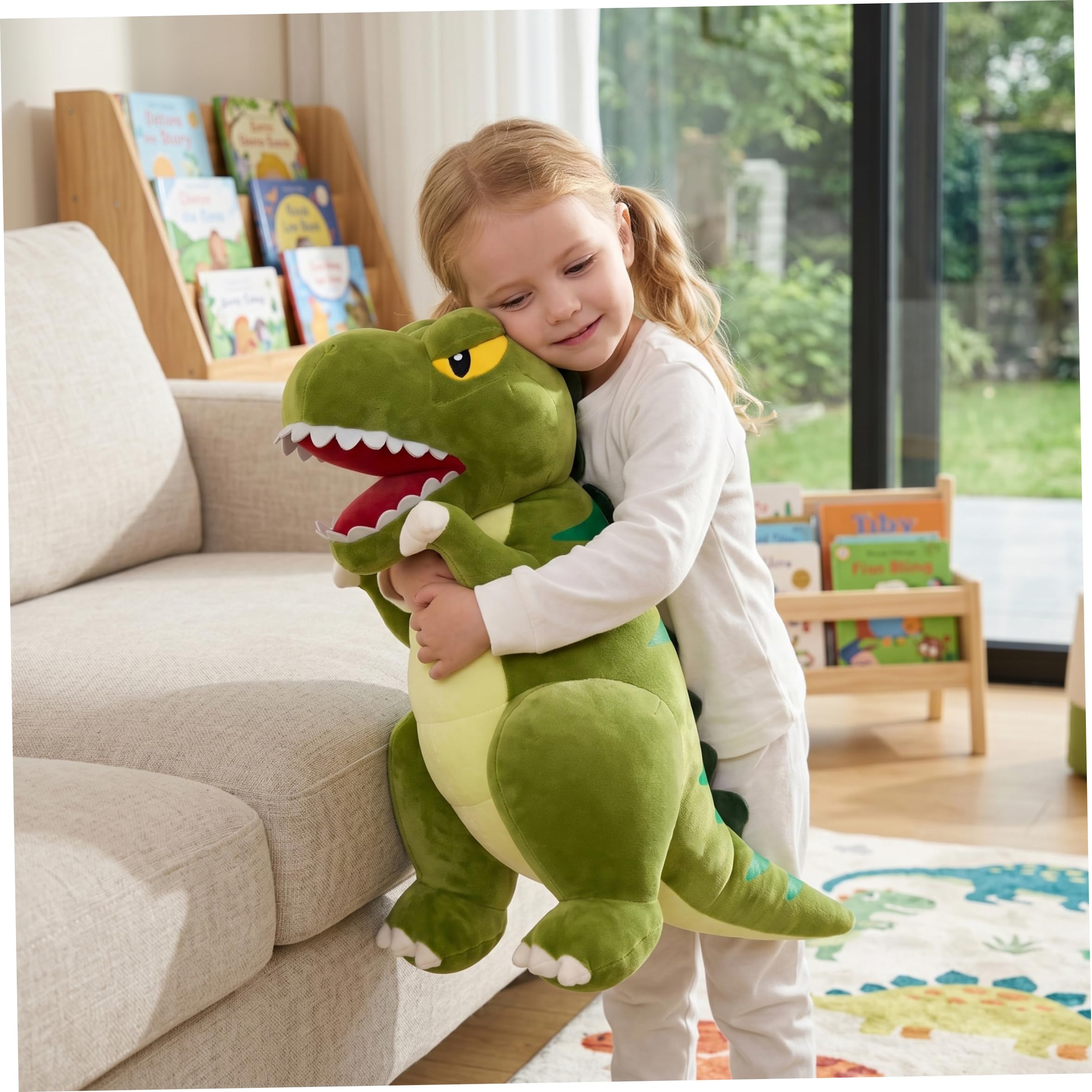 Dinosaurio de Peluche, Lindo Juguete de Peluche de Dinosaurio, Almohada Suave y tierna, compañero para niños, Verde, 23, 62 Pulgadas (60 cm)..