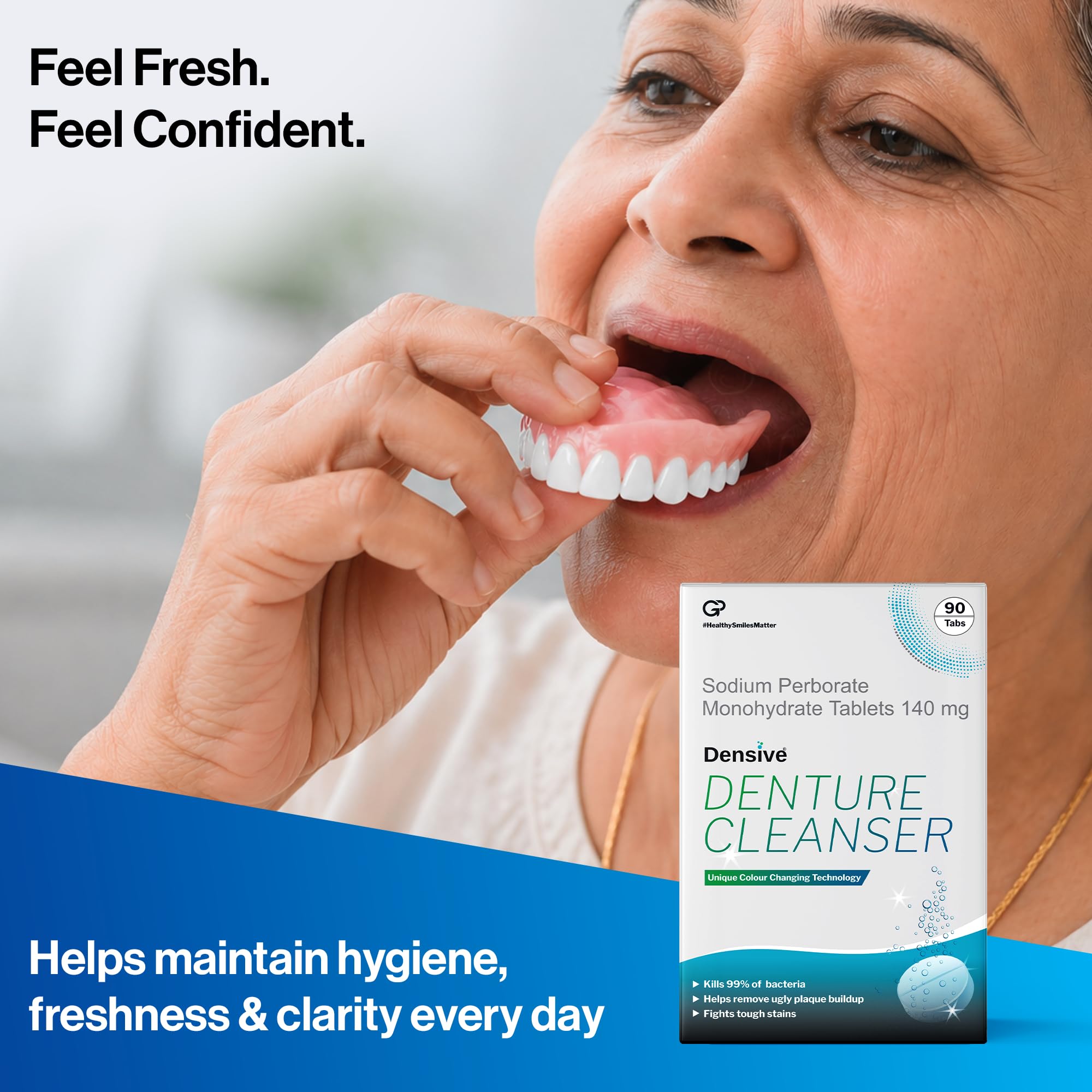 Densive Denture Cleanser Tablets | (90 Denture Tablets) | Antimicrobial Denture Cleaner for Partial & Full Dentures | Color-Changing Technology for Effective Cleaning | 4