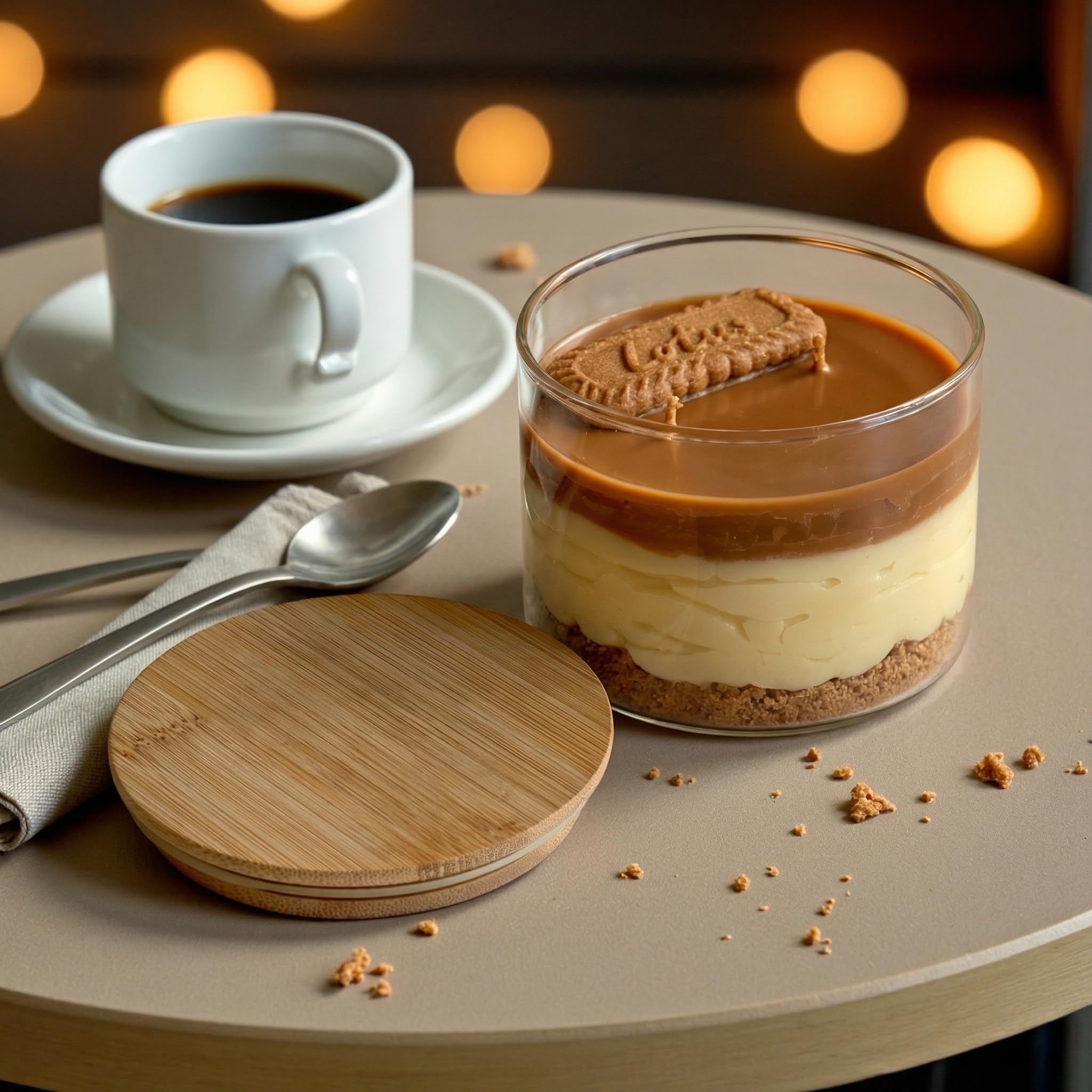 Dessert Jar Candle | Caramel Scented Handmade Layered Candle with Biscuit Topper & Bamboo Lid | Decorative Candle for Home Décor, Coffee Table & Gifts-image-3