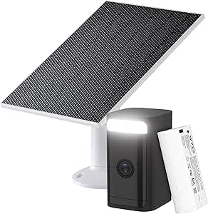 WYZE 2K HDR Rechargeable Battery Outdoor/Indoor Security Camera, Color Night Vision, Integrated Spotlight & Siren, Wire Free, 2-Way Audio Solar Panel - Continuous Power with 2.5W 5V Charging asin的图片