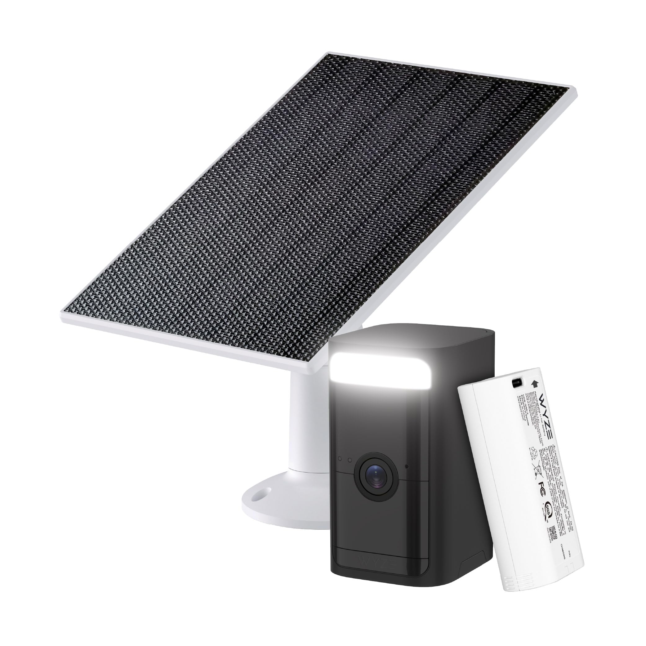 WYZE 2K HDR Rechargeable Battery Outdoor/Indoor Security Camera, Color Night Vision, Integrated Spotlight &amp; Siren, Wire Free, 2-Way Audio Solar Panel - Continuous Power with 2.5W 5V Charging
